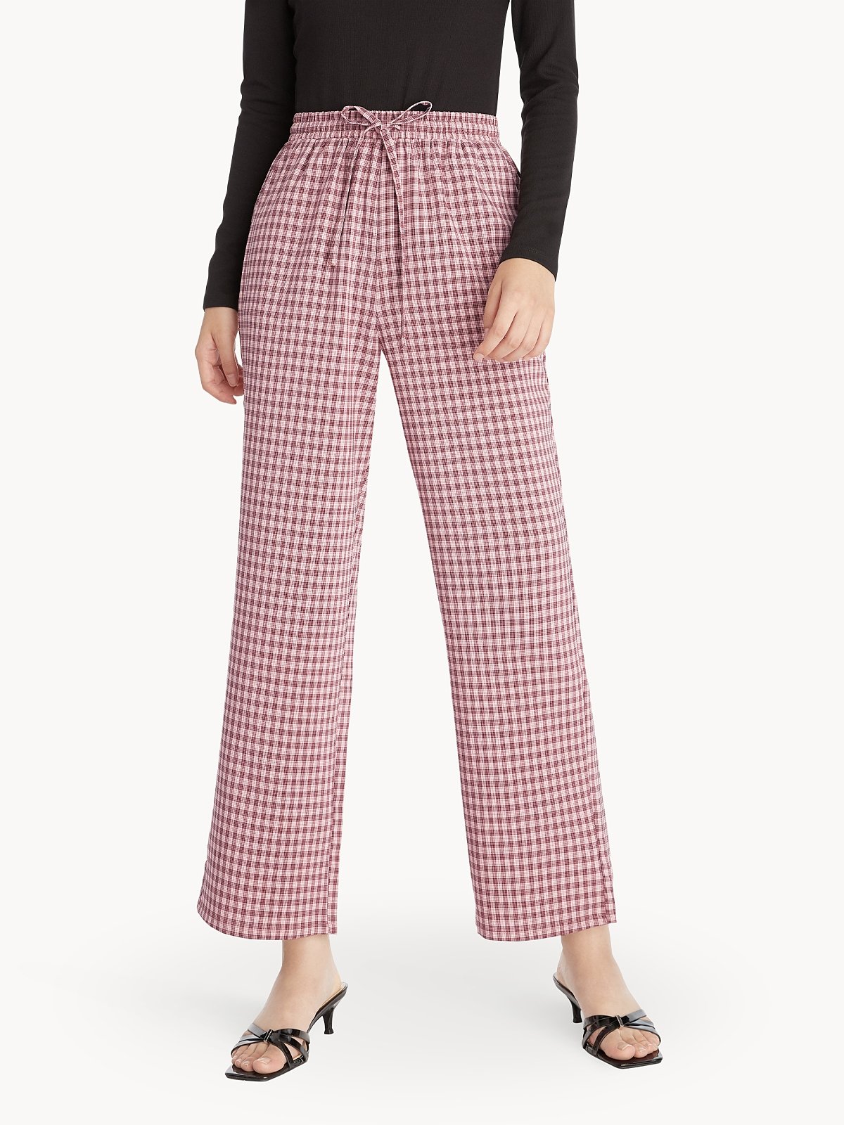 High Waist Gingham Pants Pink