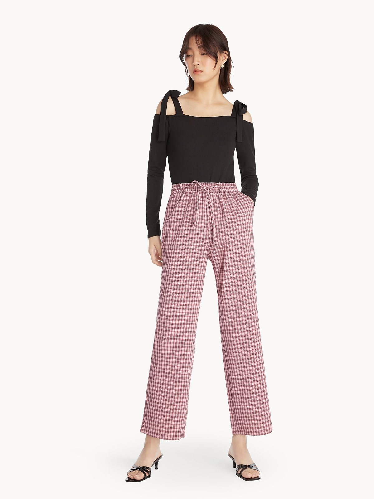 High waist gingham trousers on sale