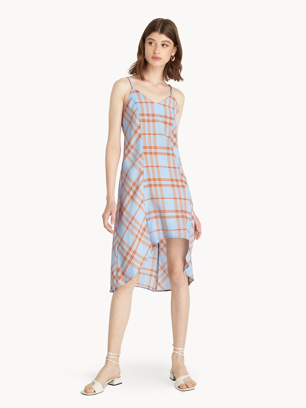 Plaid Asymmetric Dress Blue Pomelo Fashion