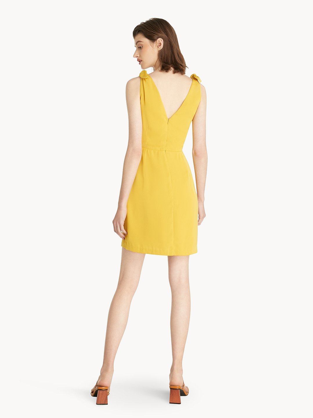 Premium Asymmetric Hem Dress - Yellow - Pomelo Fashion