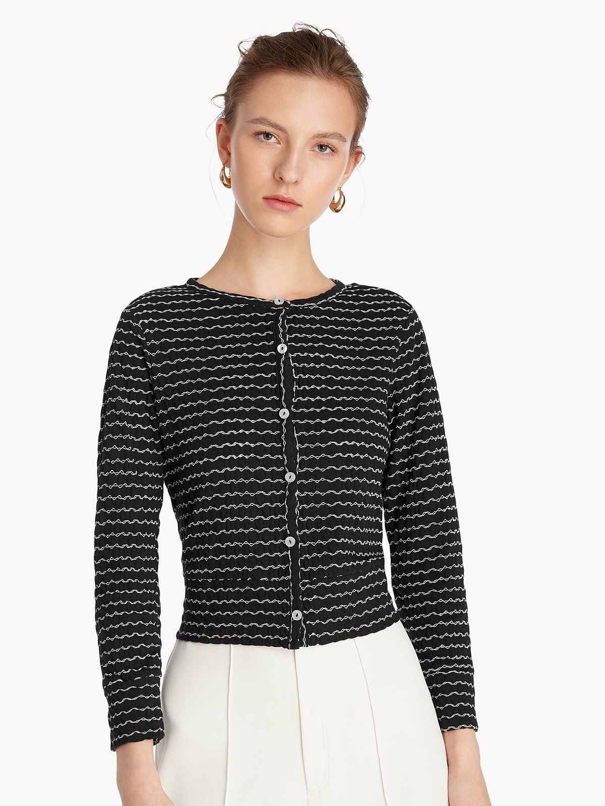 Crochet Knit Cardigan Black Pomelo Fashion