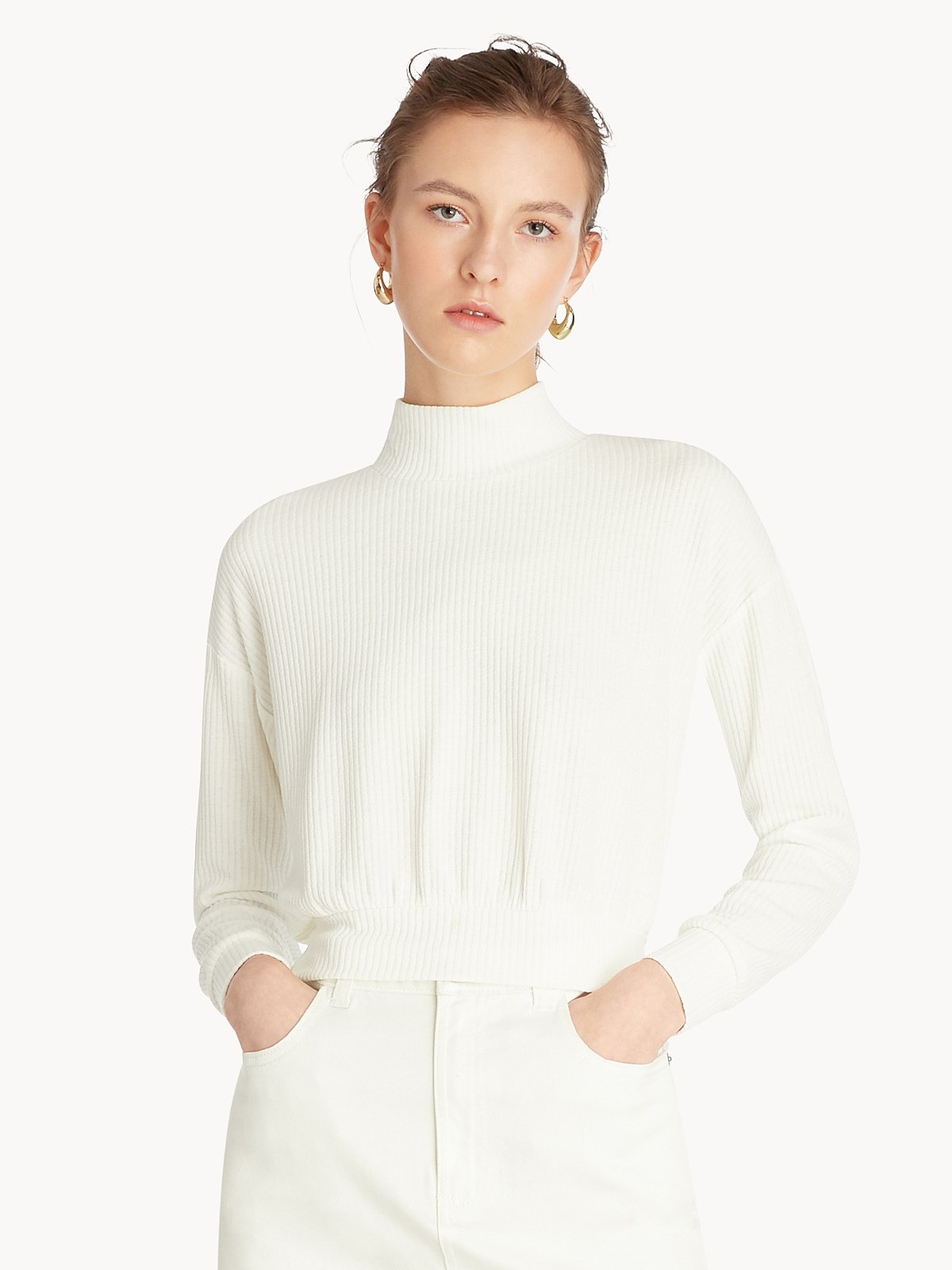 White ribbed mock neck top outlet