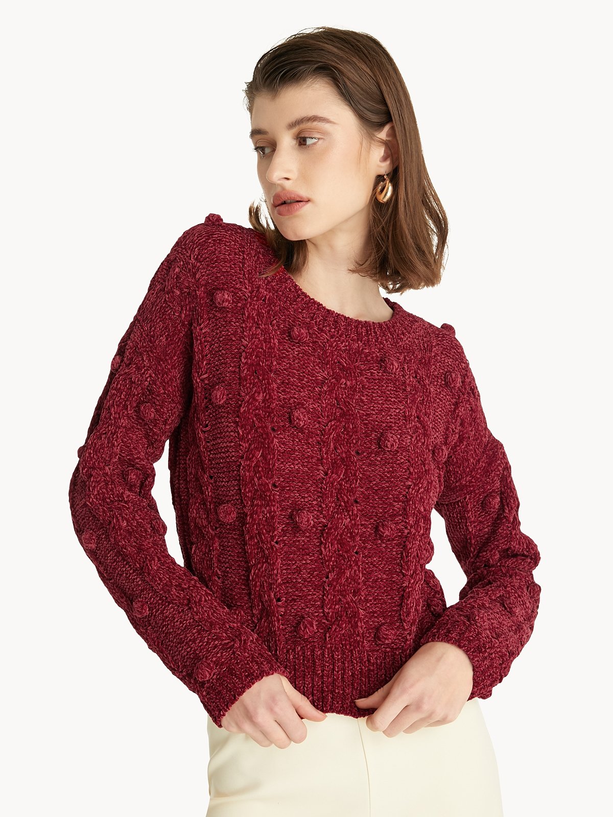 Pom Pom Knit Sweater Red