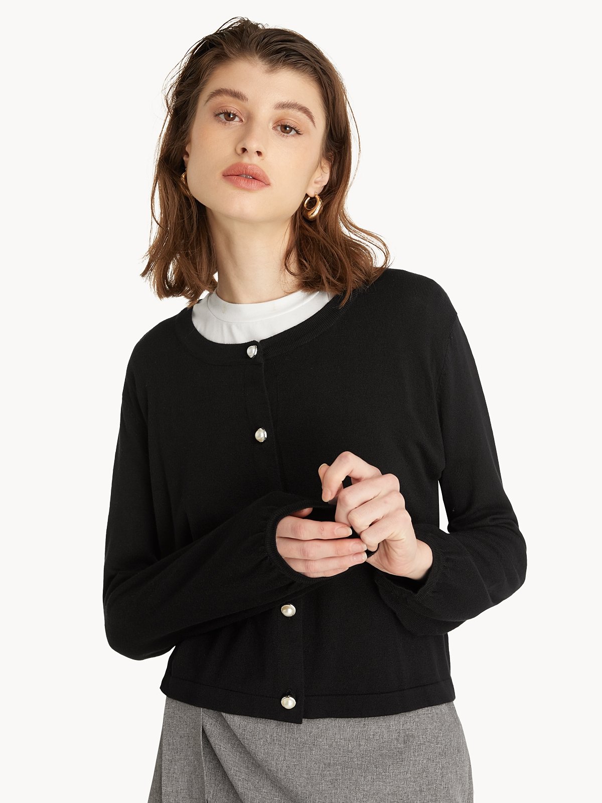 Knitted Crew Neck Cardigan Black Pomelo Fashion