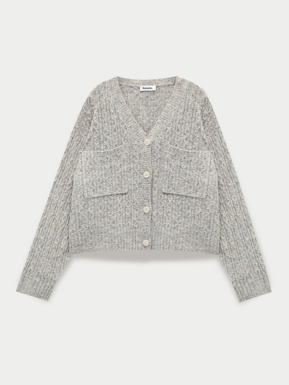 Oversized Cable Knit Cardigan Light Grey Pomelo Fashion