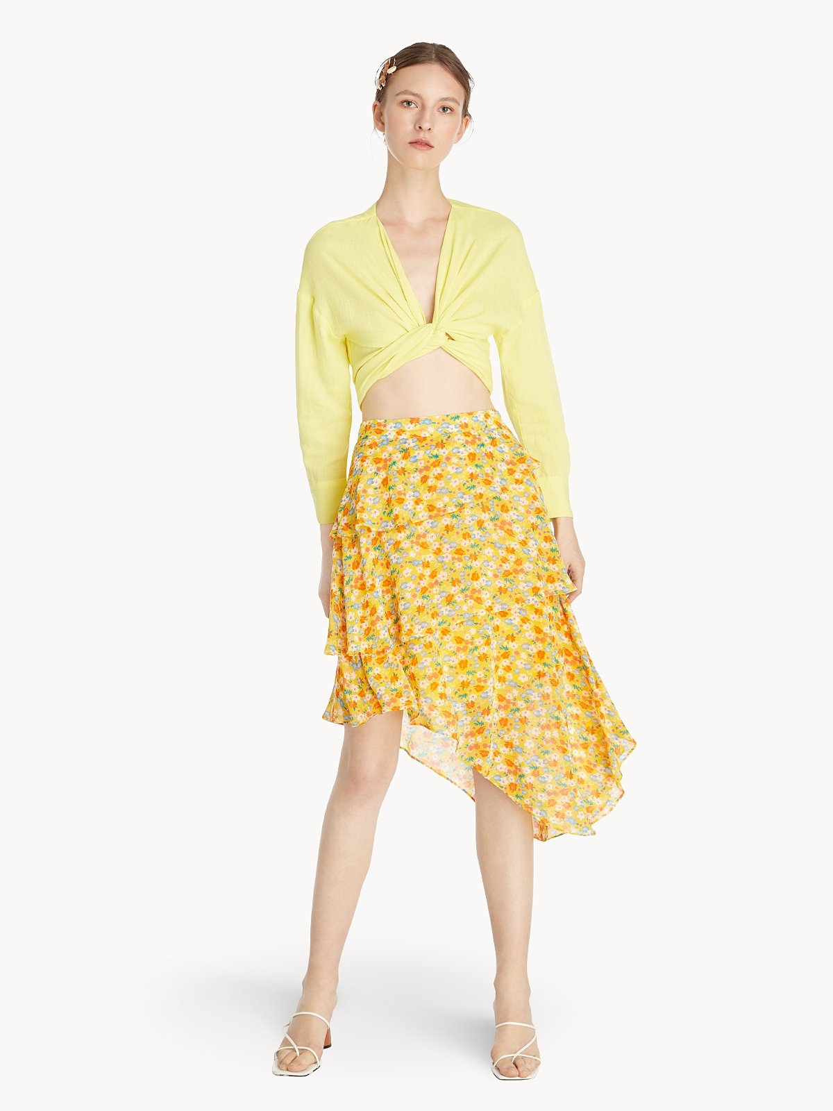 Asymmetrical Tiered Ruffle Skirt Yellow Pomelo Fashion