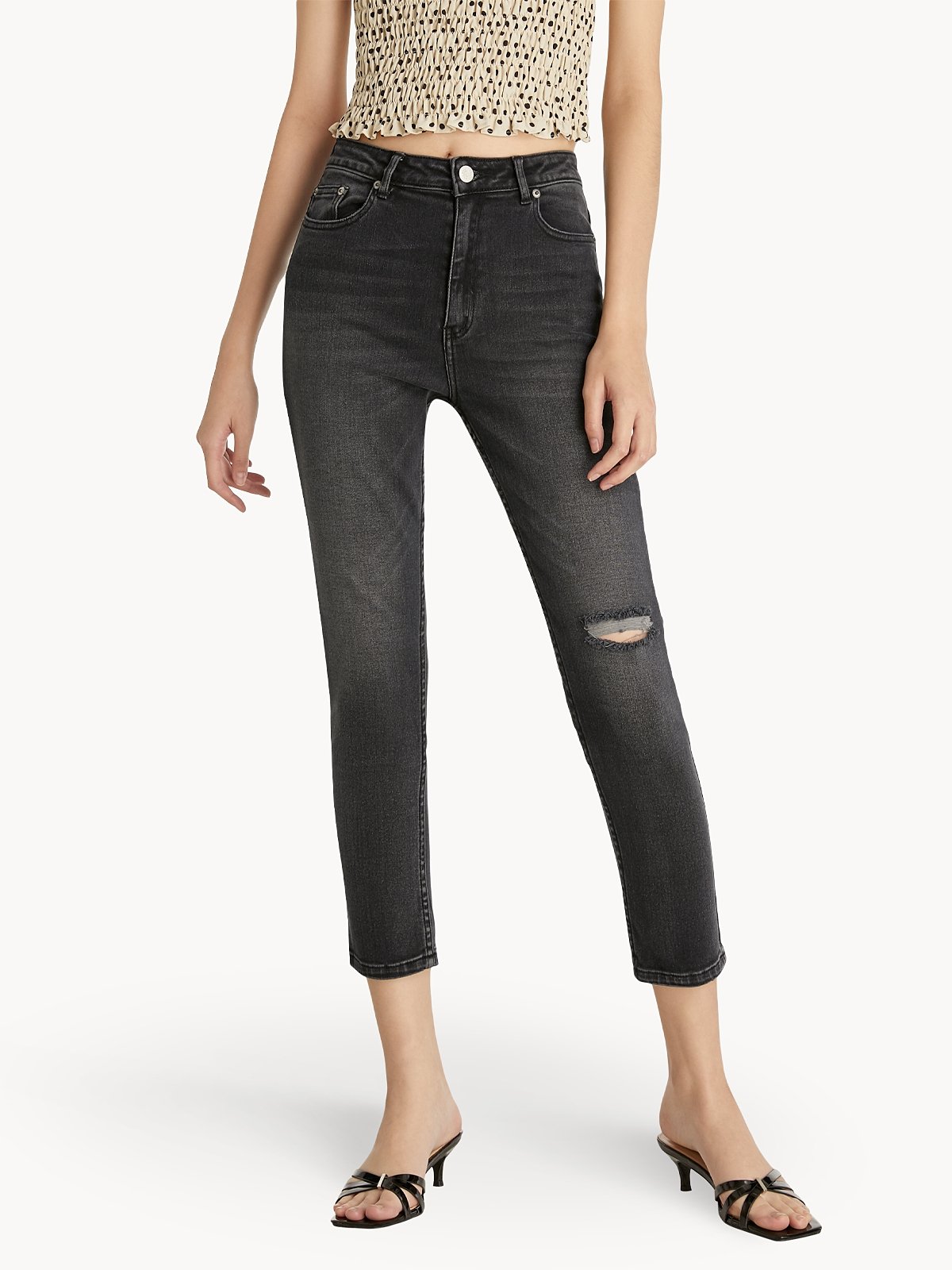 High Waist Cropped Skinny Jeans Black