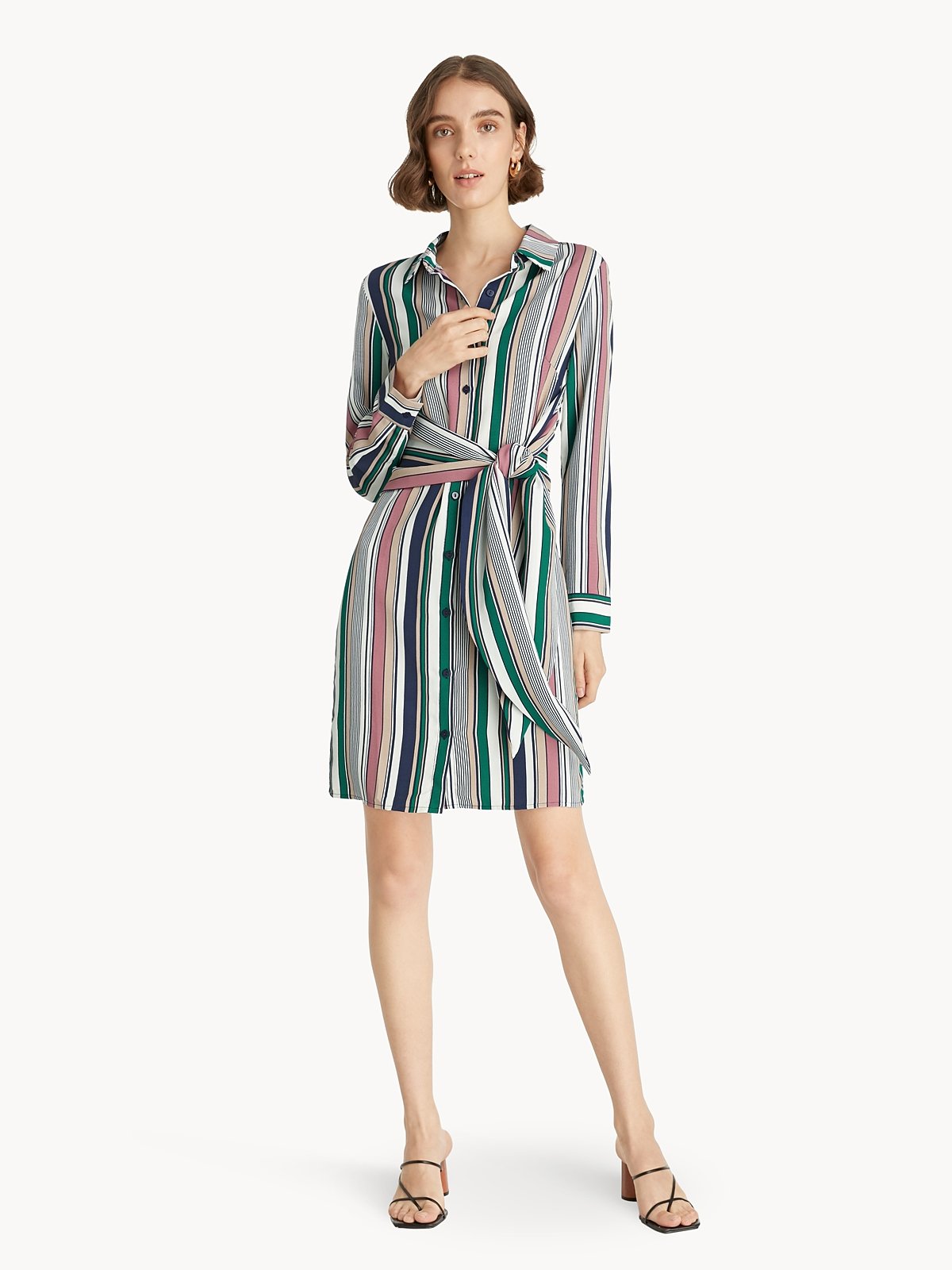 1210486 Pink Striped Cutout Waist Dress
