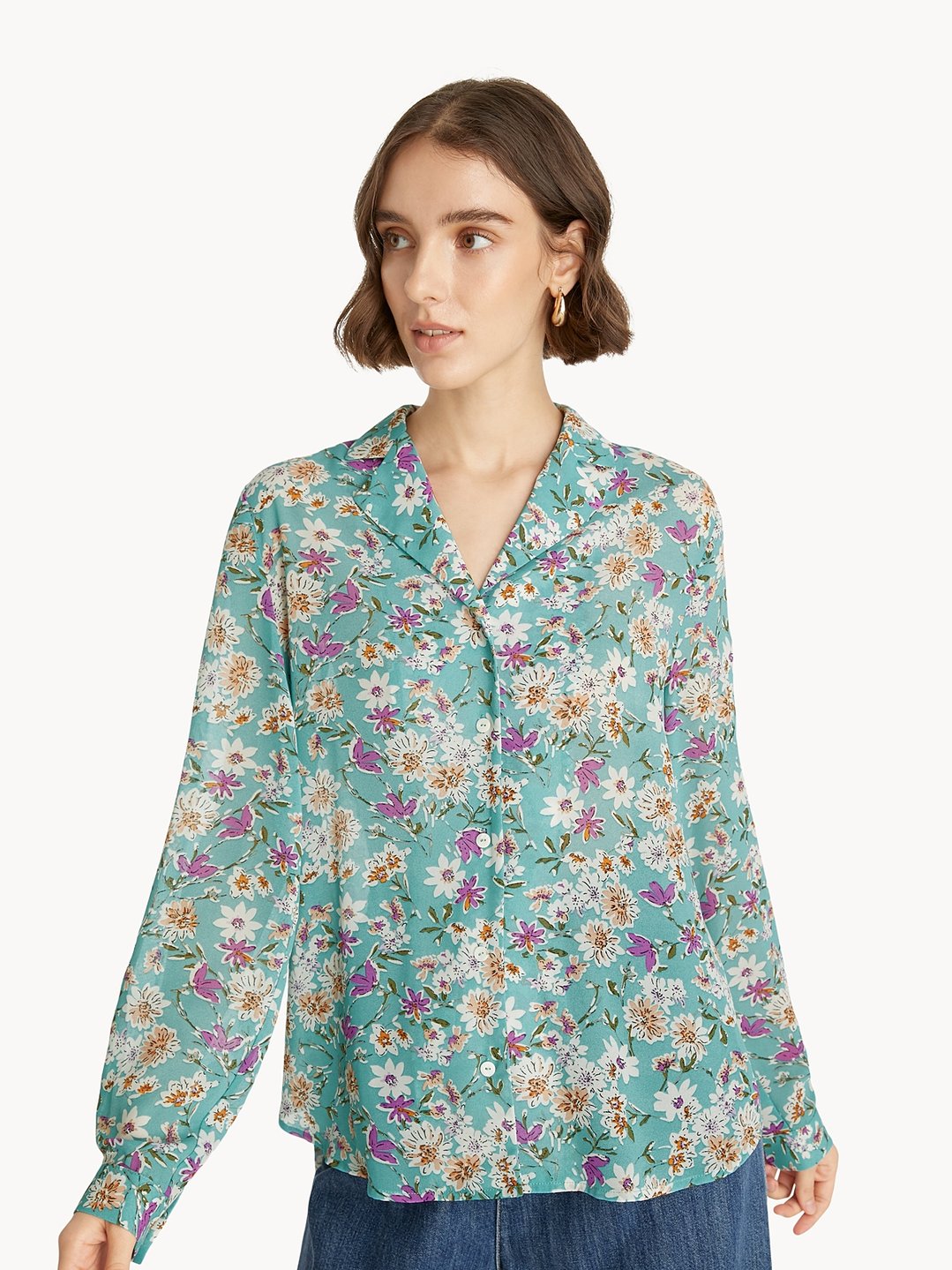 Colorful Floral Button Up Shirt - Green