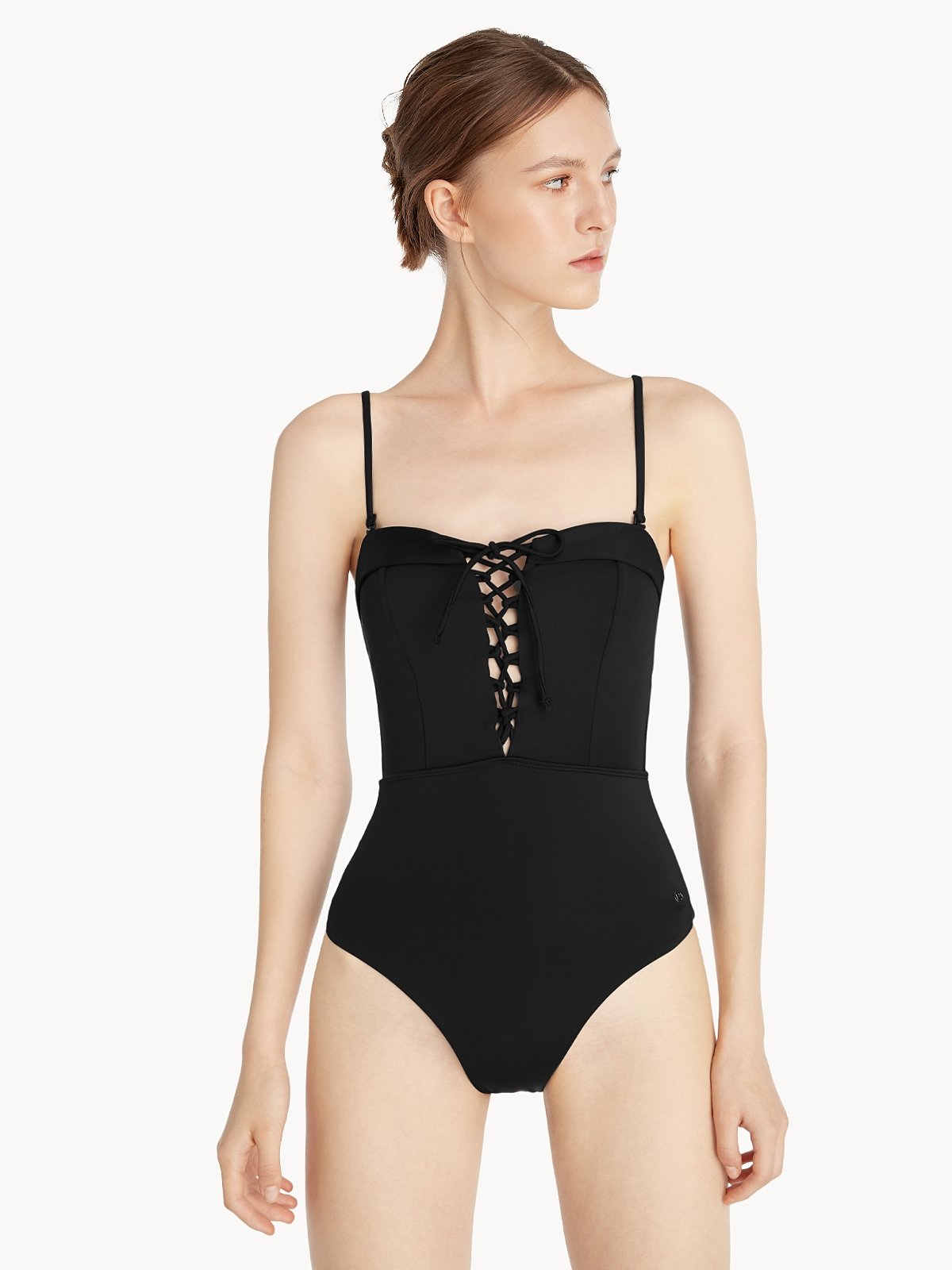 Corset Style One Piece Swimsuit Black