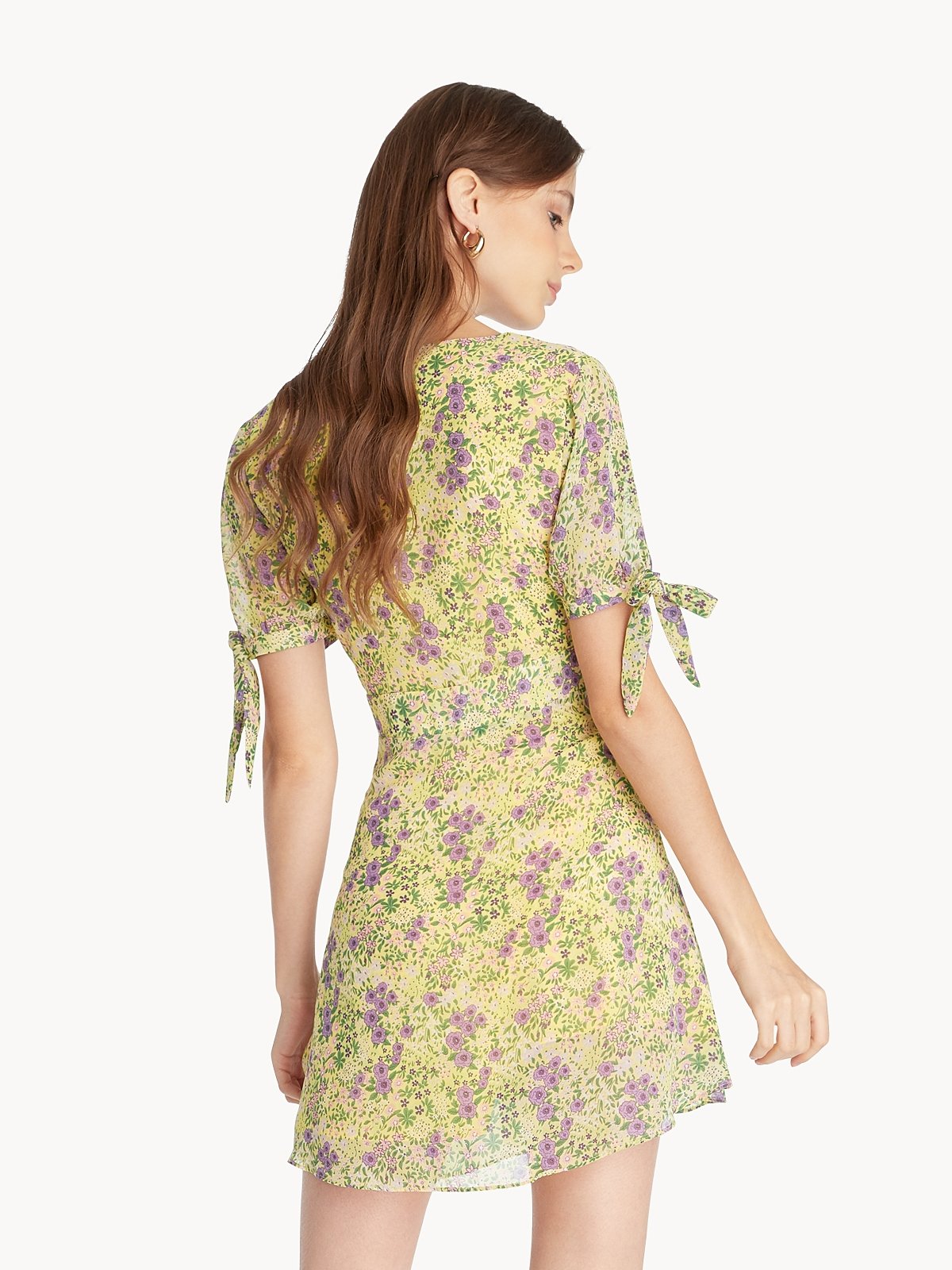 H&m yellow floral wrap dress on sale