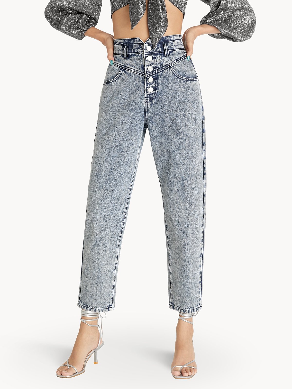 Cuffed-button Mom Jeans