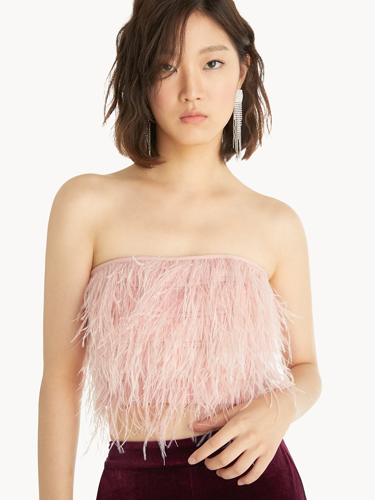 Feather on sale strapless top