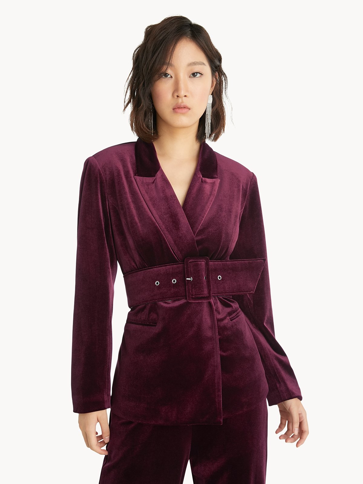 Katherine | Burgundy Plunge-Neck Oversized Blazer main image 1