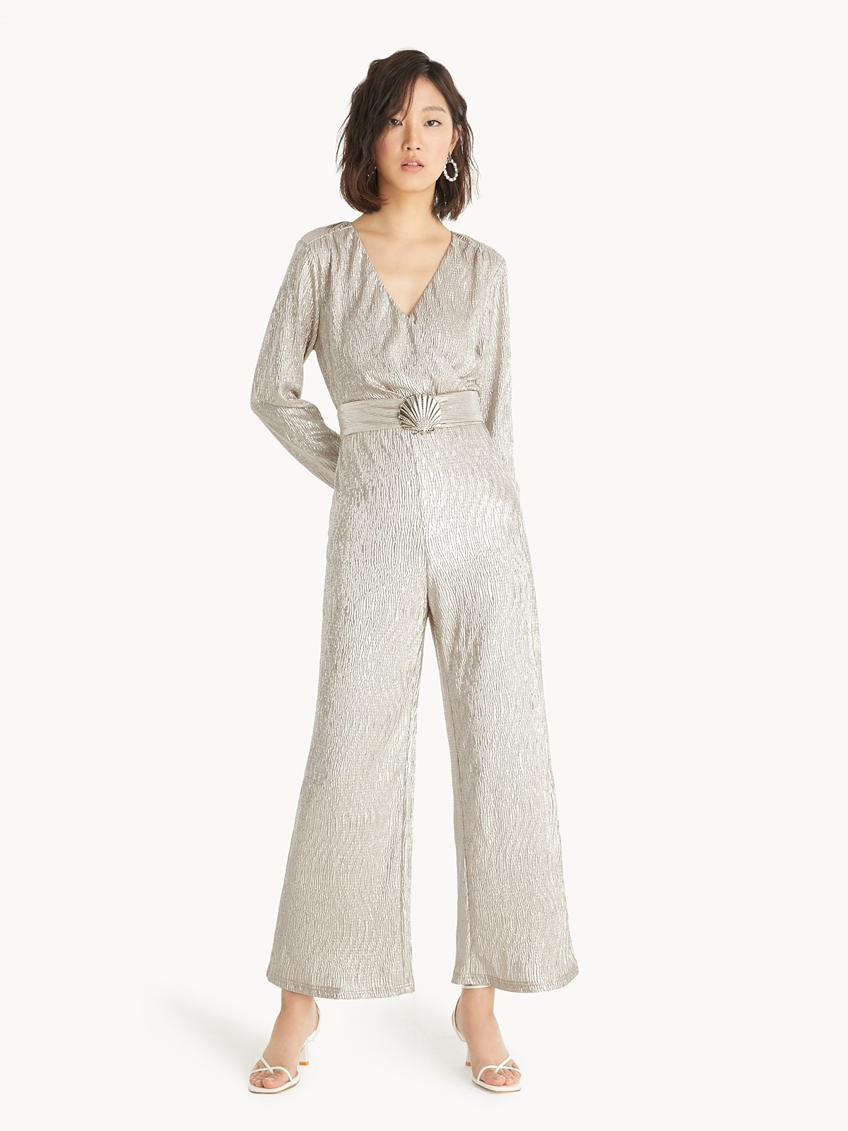 Reflective Shell Belt Jumpsuit Cream