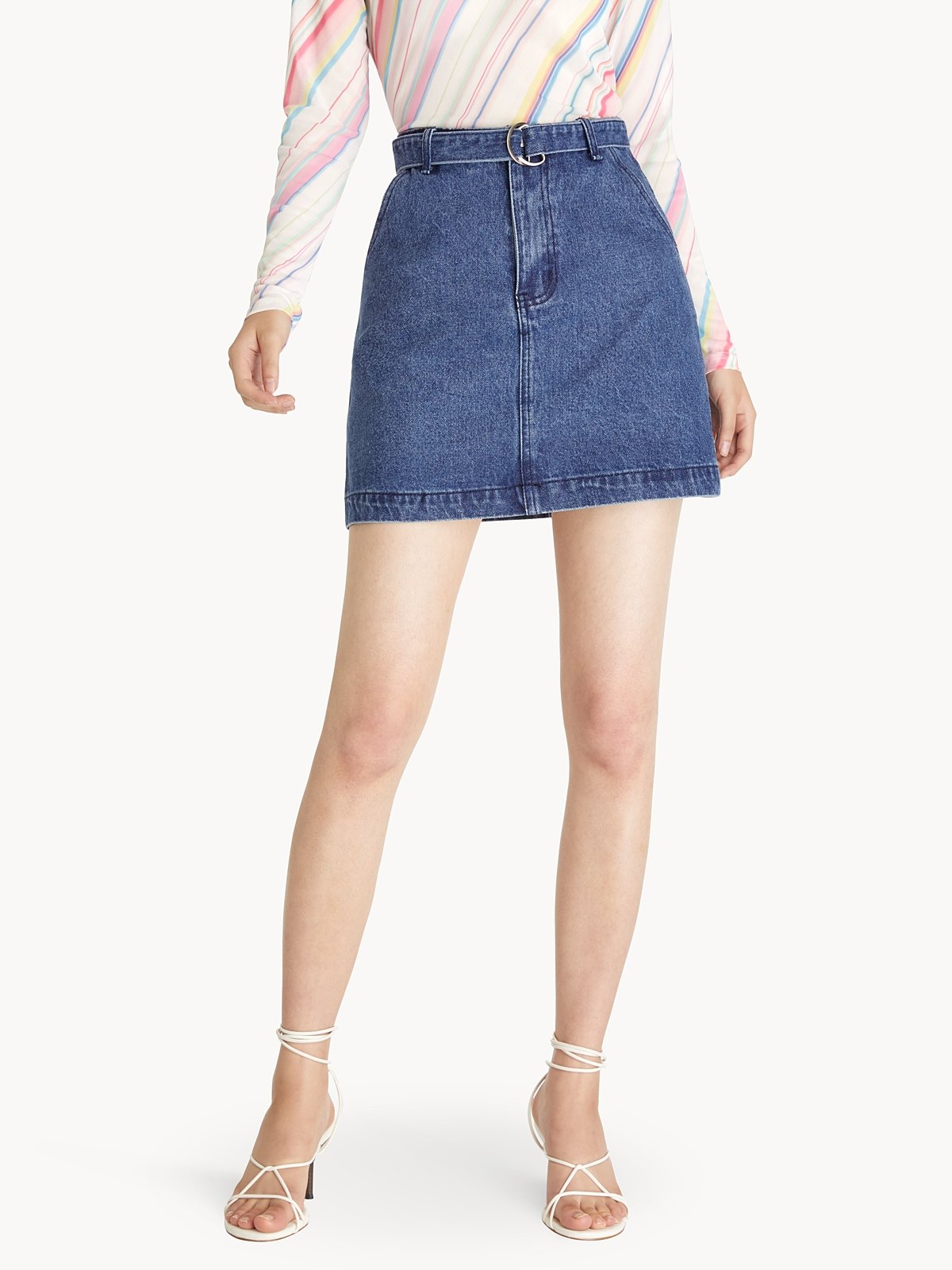 Mini Silver Buckle Denim Skirt Blue Pomelo Fashion