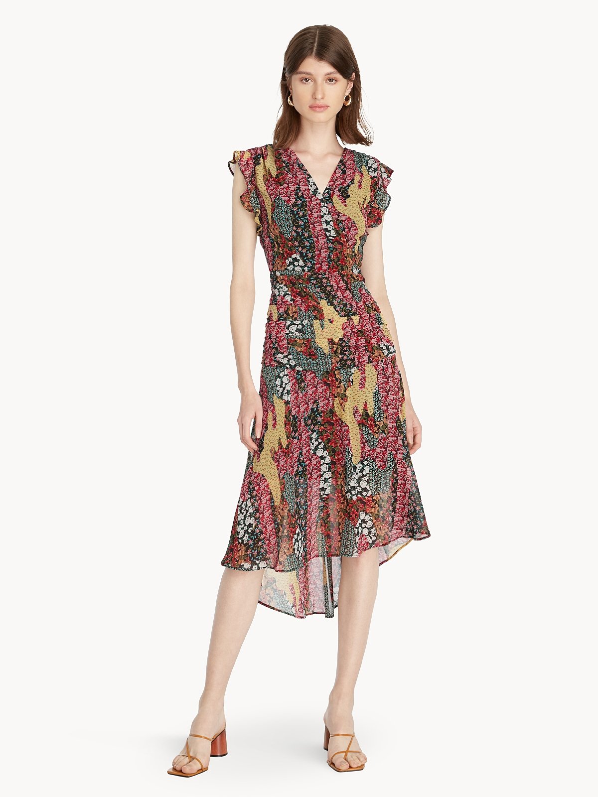 Denim frill wrap dress online