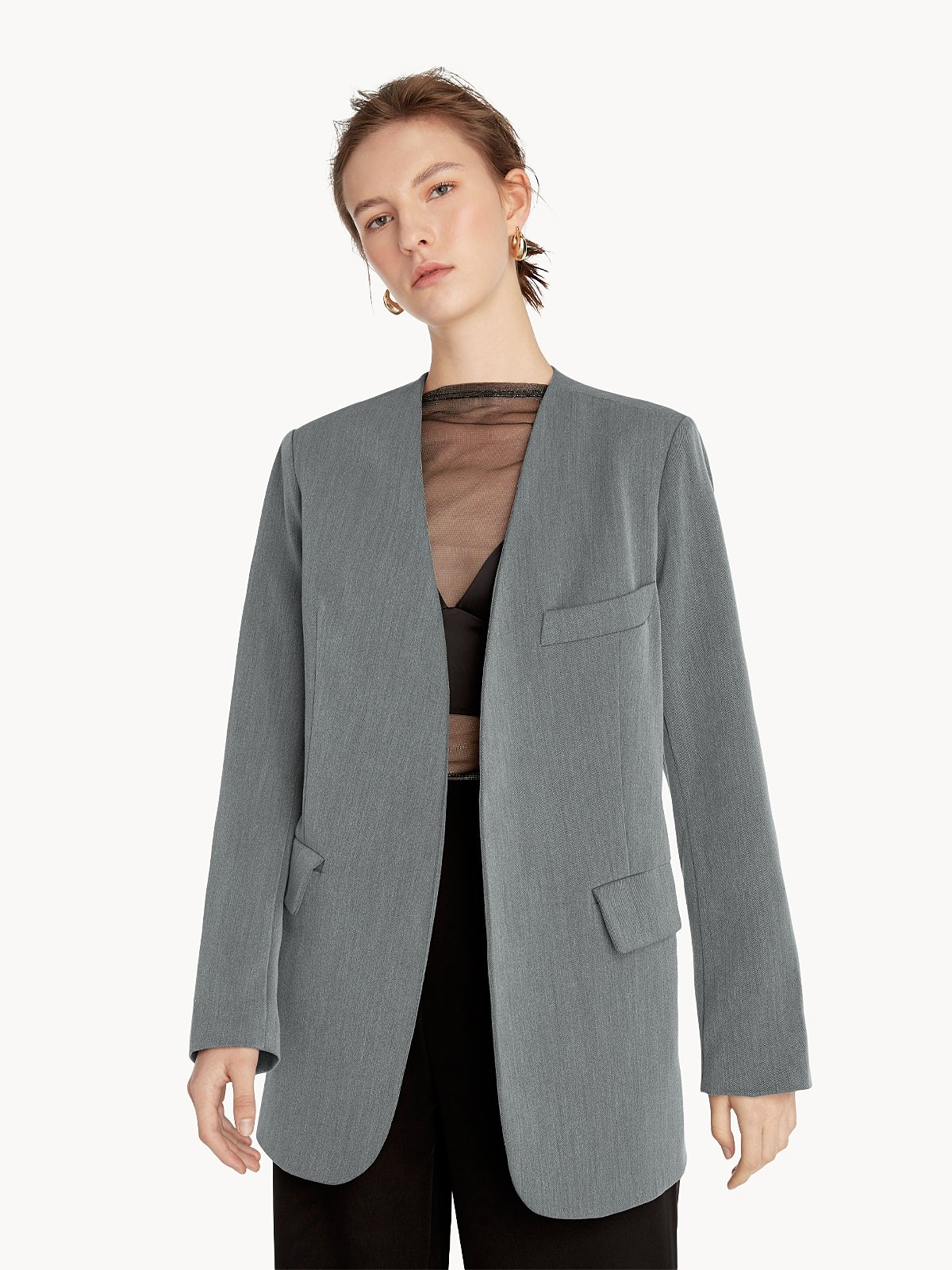 Oversized Buttonless Blazer Dark Grey Pomelo Fashion