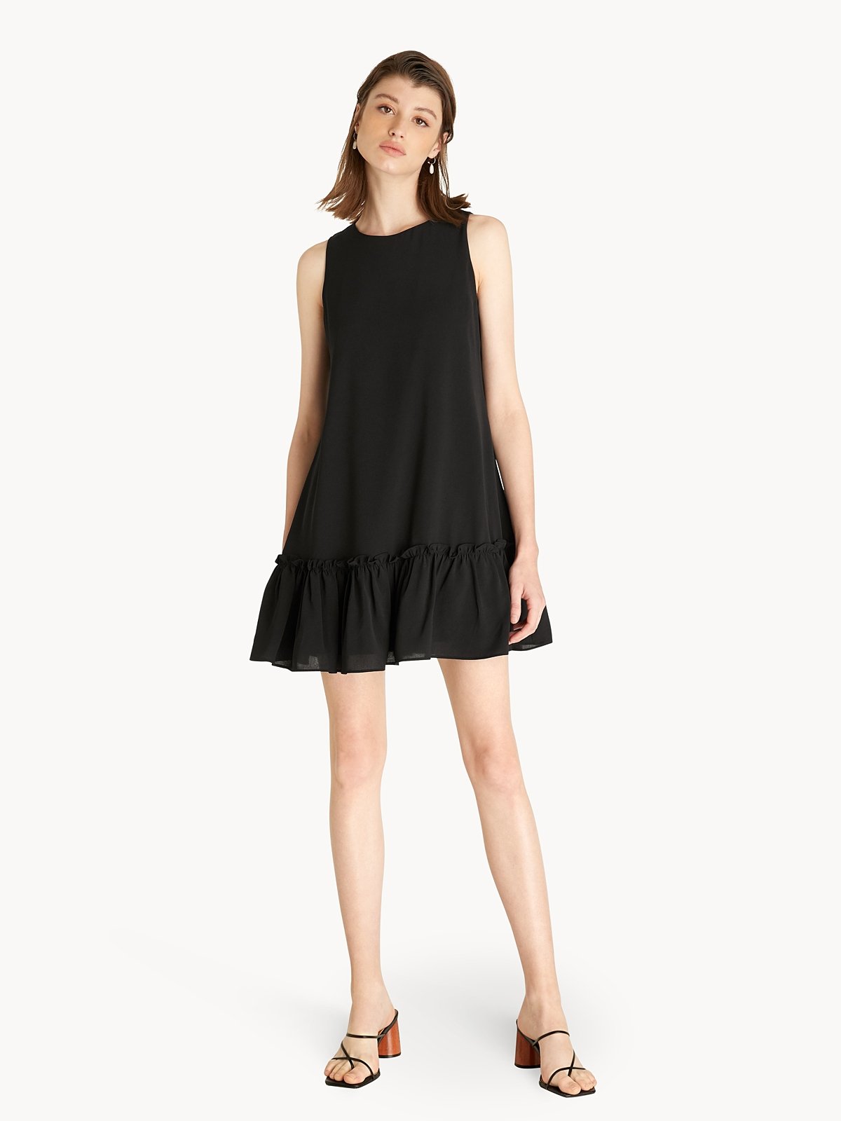Drop Waist Ruffle Hem Dress Black Pomelo Fashion