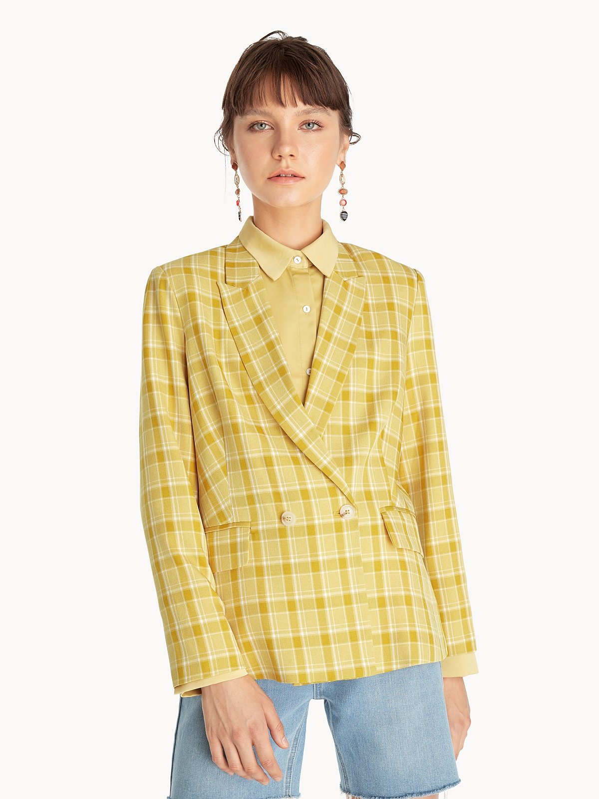 Plaid sales blazer yellow