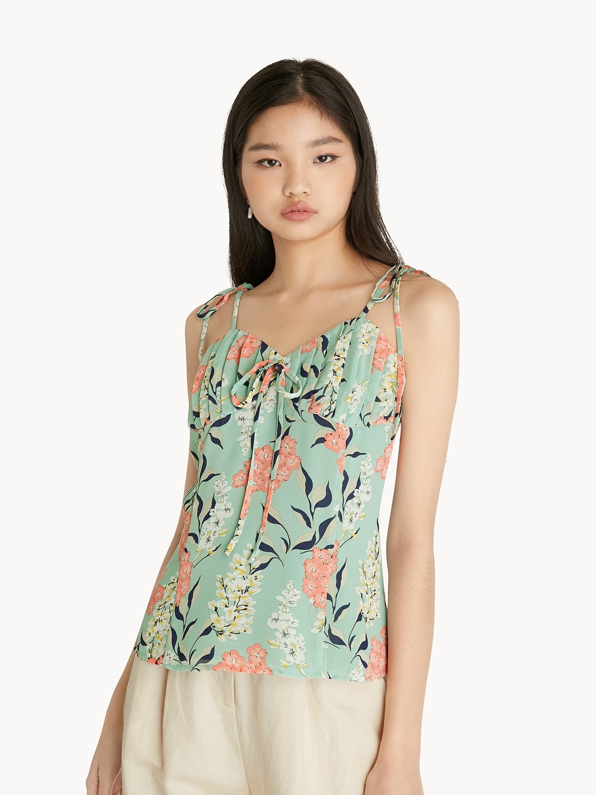 floral-tied-sleeve-tank-green-pomelo-fashion