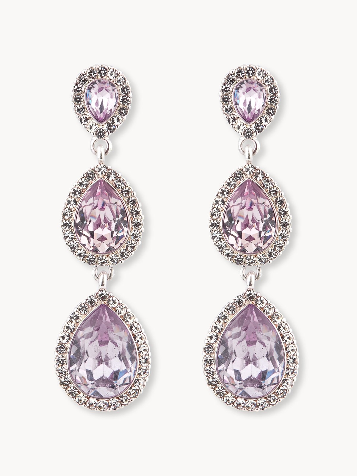 Triple Diamante Drop Earrings Purple Pomelo Fashion