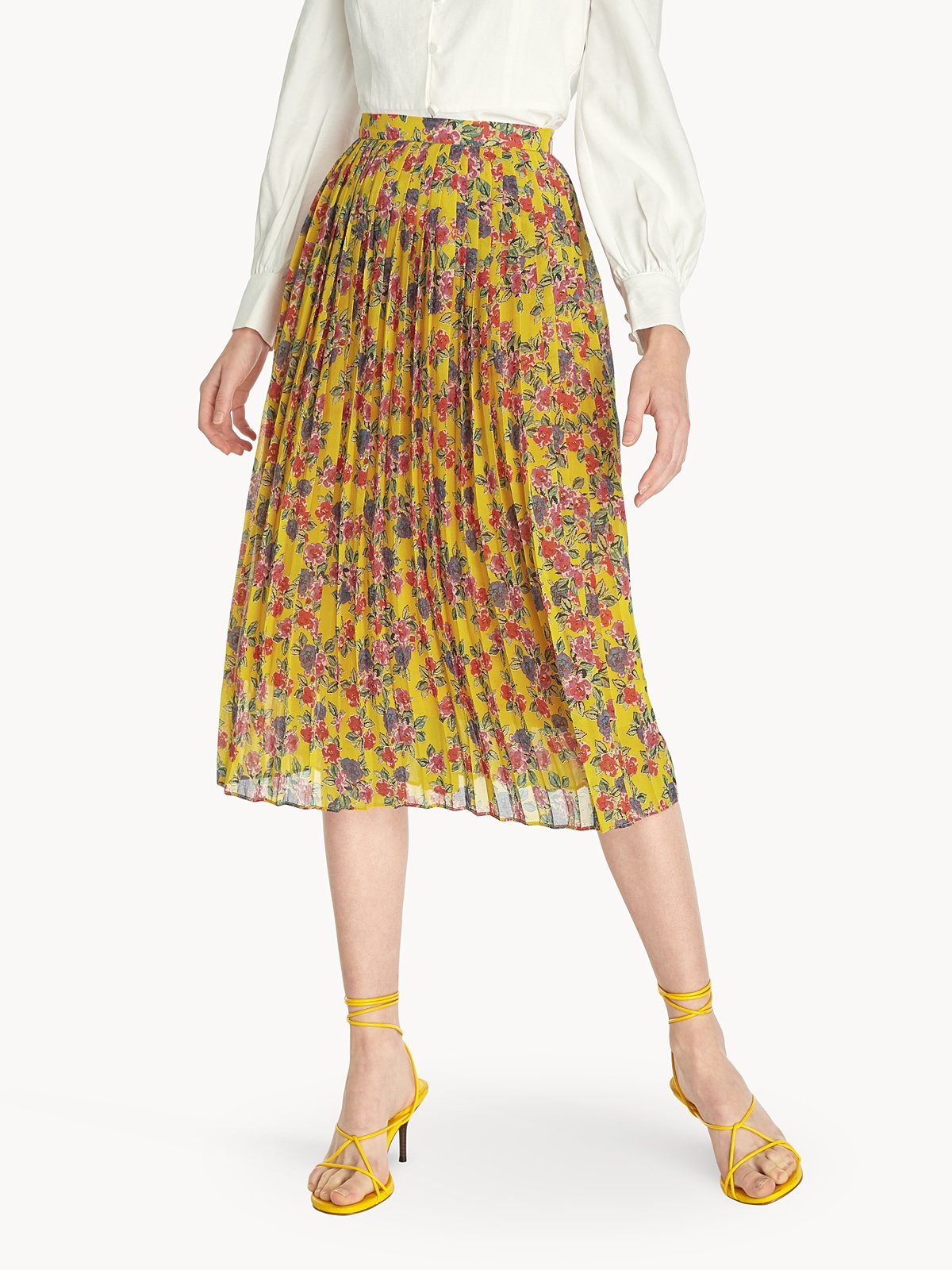 Yellow floral pleated skirt outlet