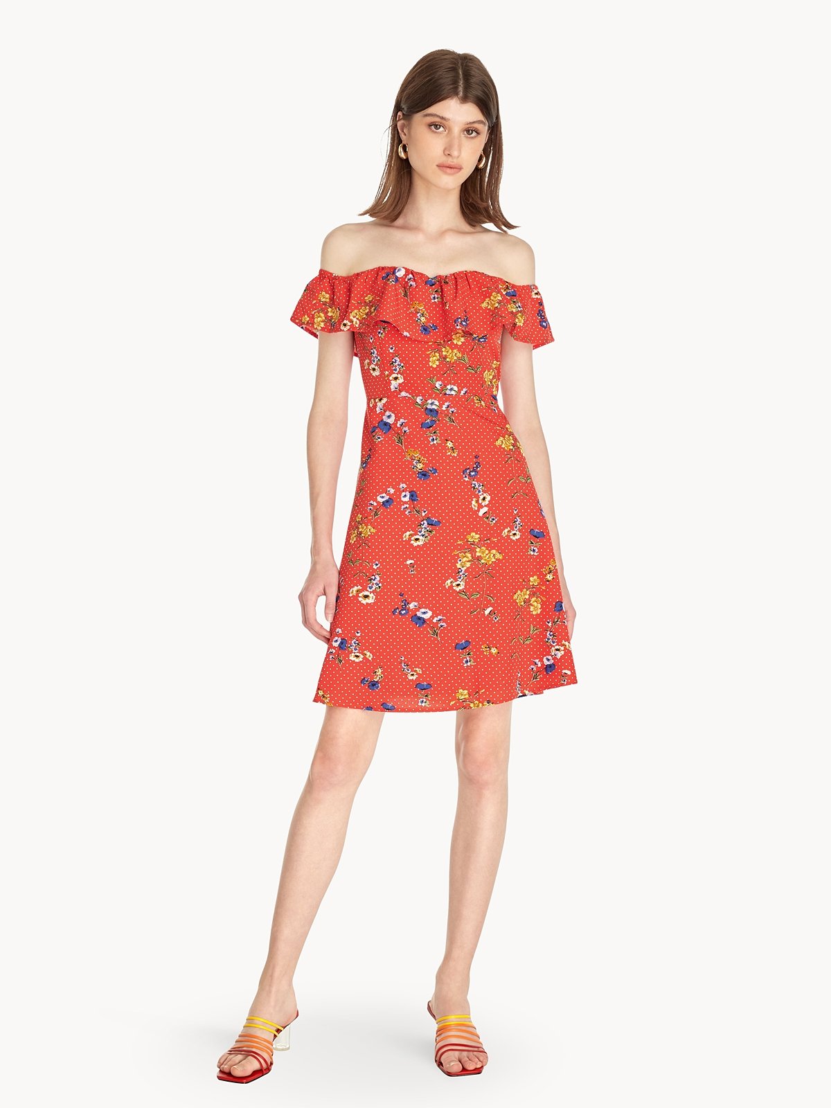 Red floral new arrivals cold shoulder dress