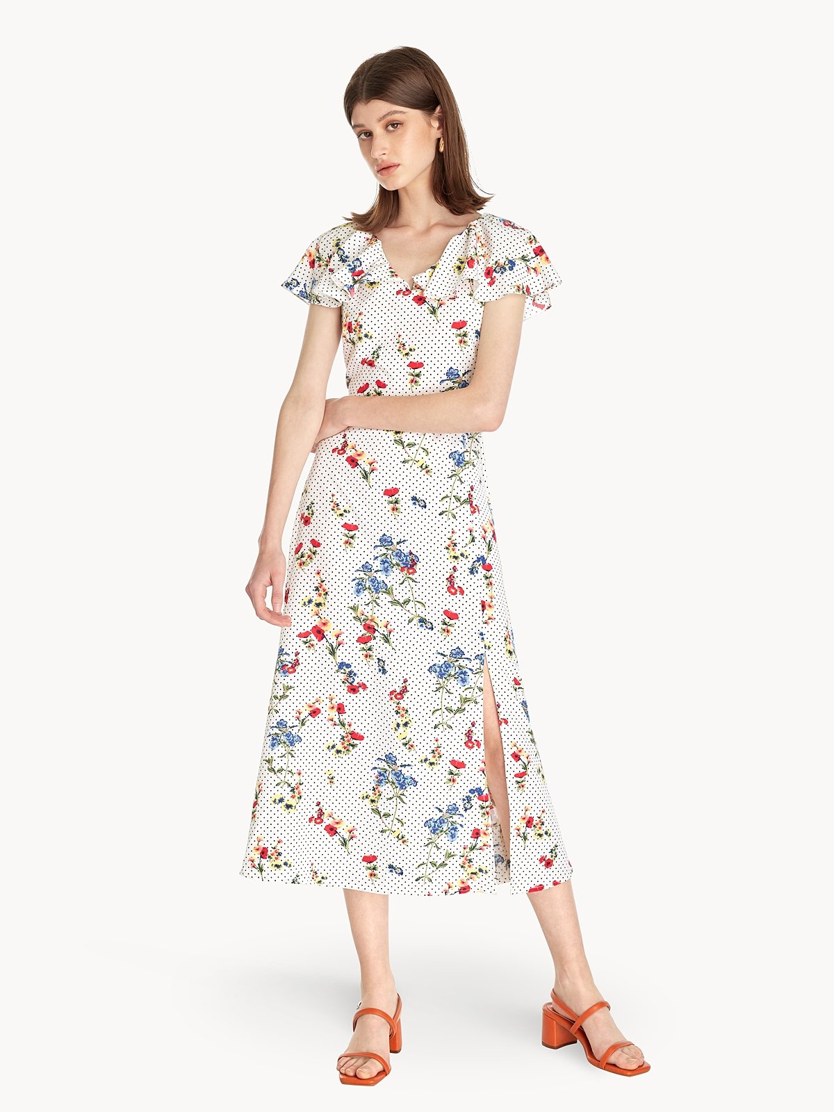 Floral Ruffle Sleeve Maxi Dress White