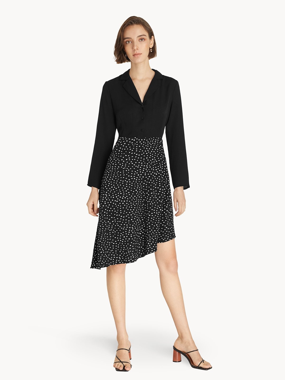 Speckled Asymmetric Button Up Dress Black Pomelo Fashion