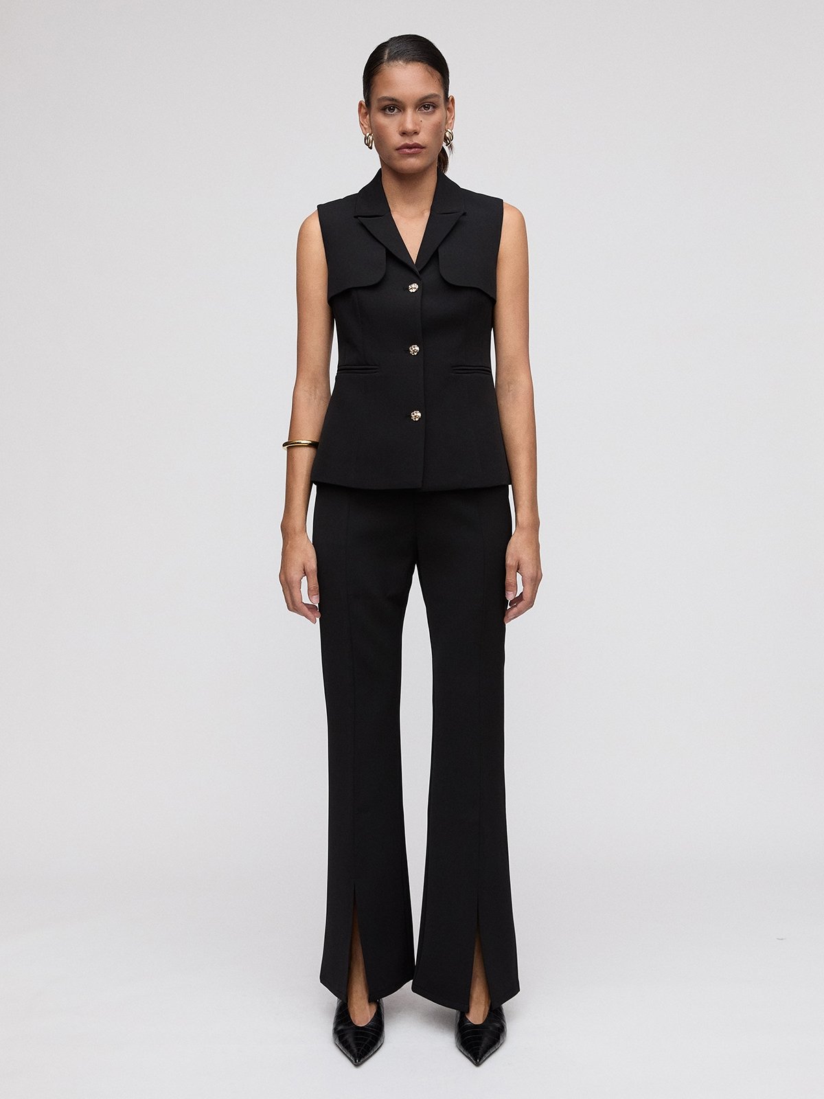 Structured Peplum Vest - Black - Pomelo Fashion