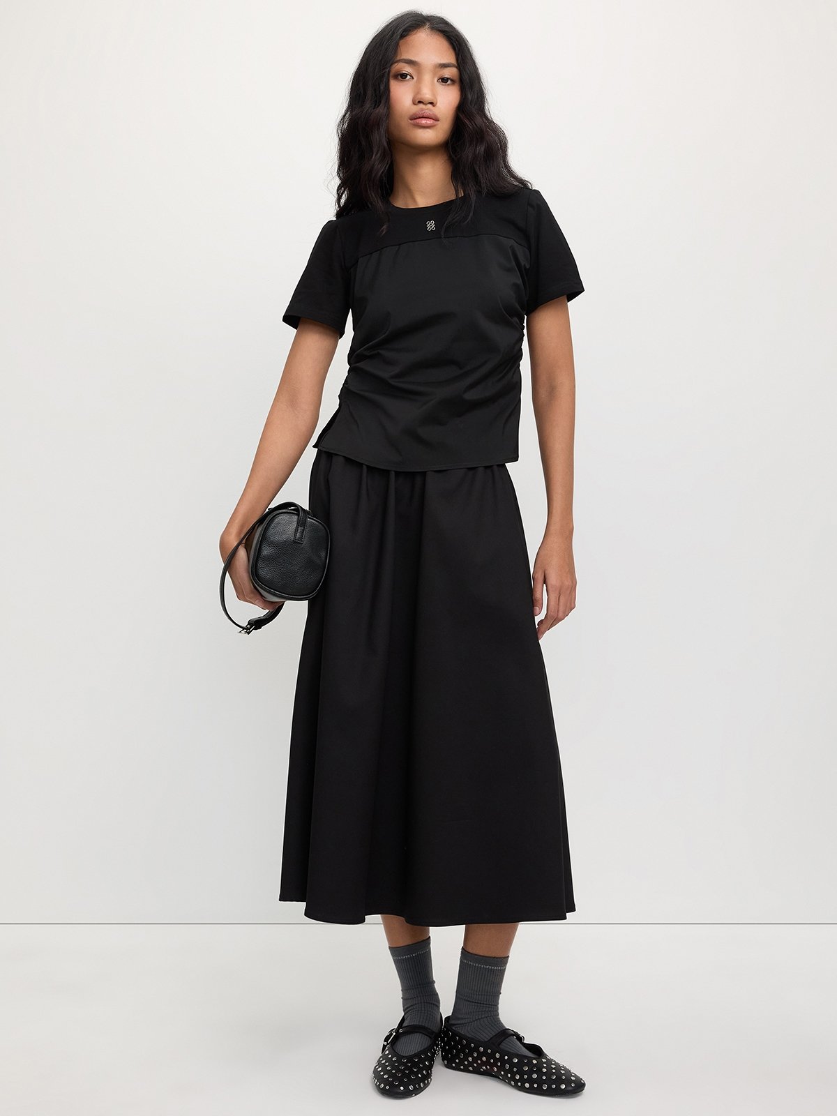 pomelo Pomelo Colorblock Side-Ruched Top - Black
