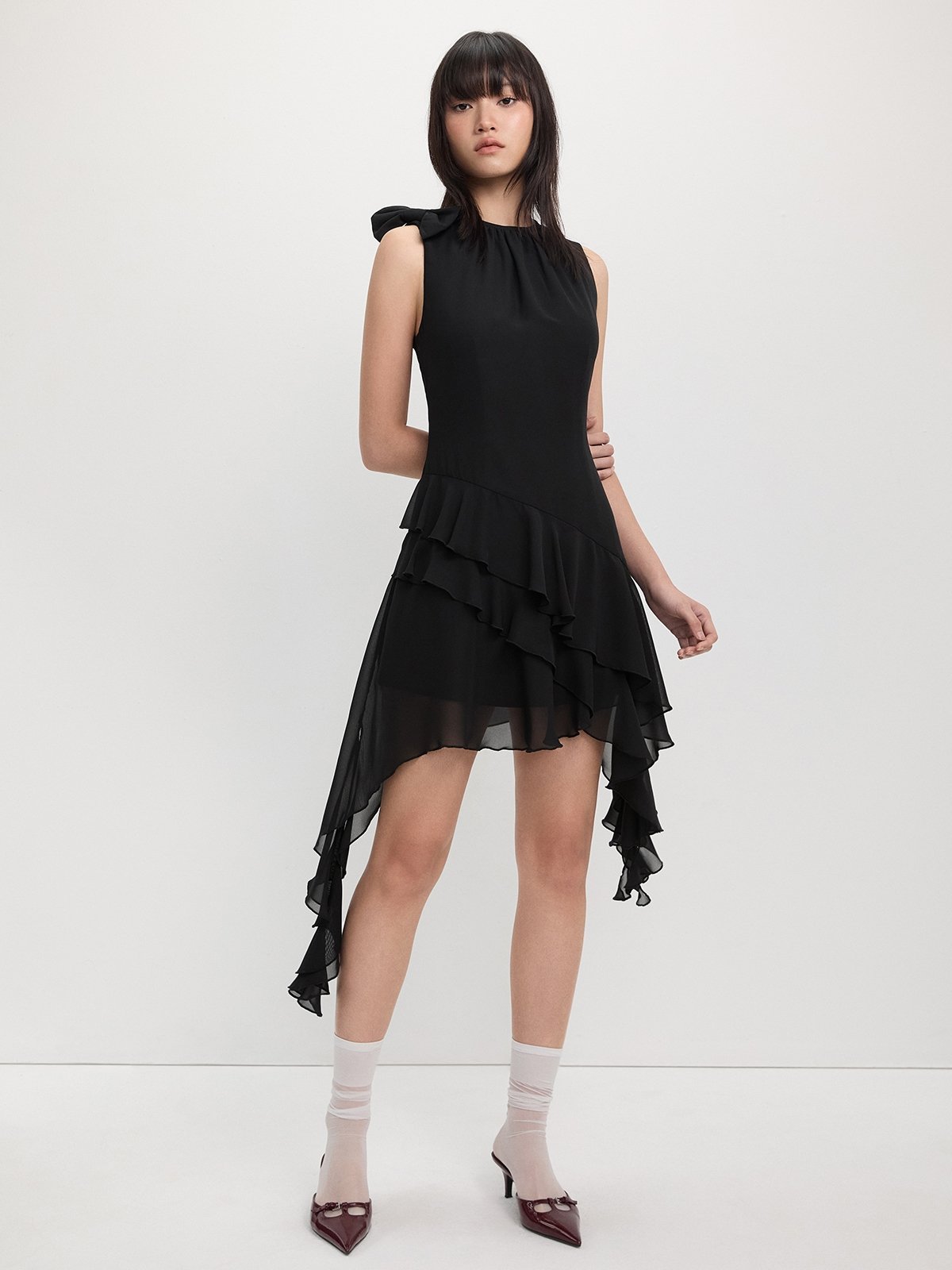 sir the label vivi asymmetrical cut out dress Black Asymmetric-Ruffle Mini-Dress main image 1