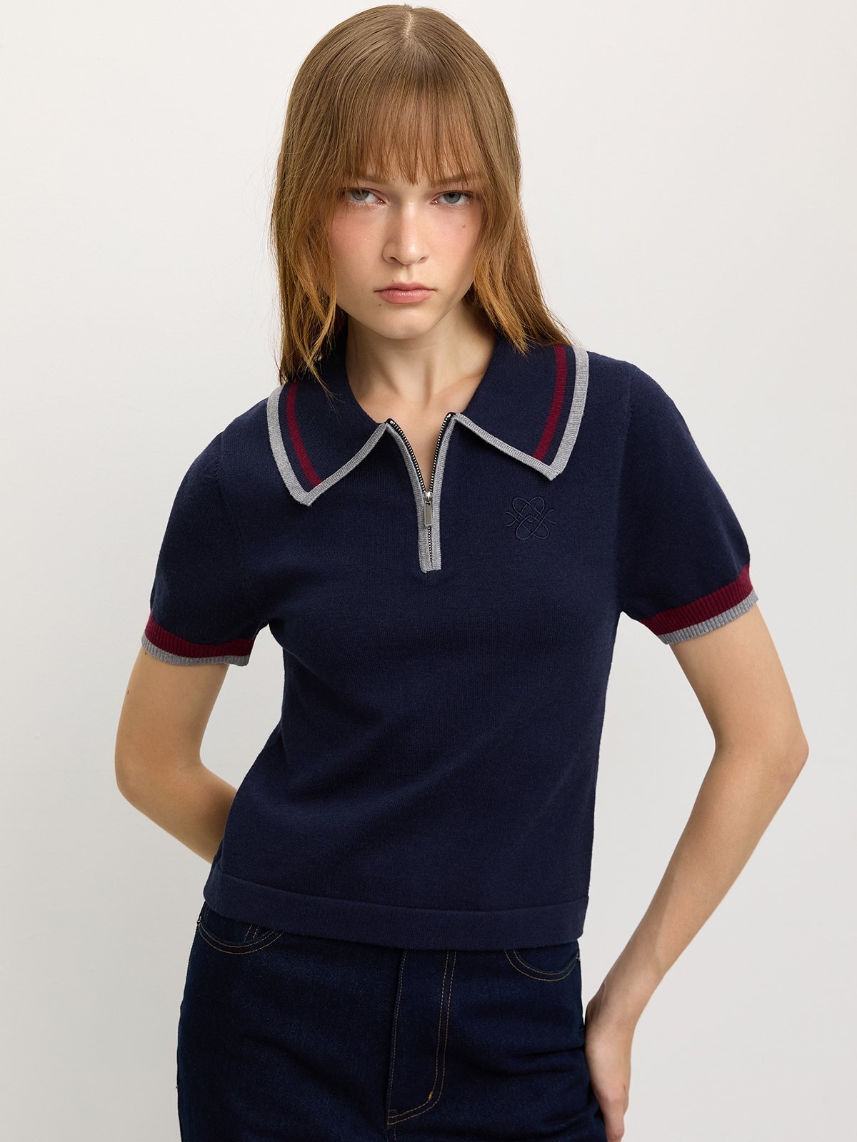 Polo Knit Top - Navy - Pomelo Fashion