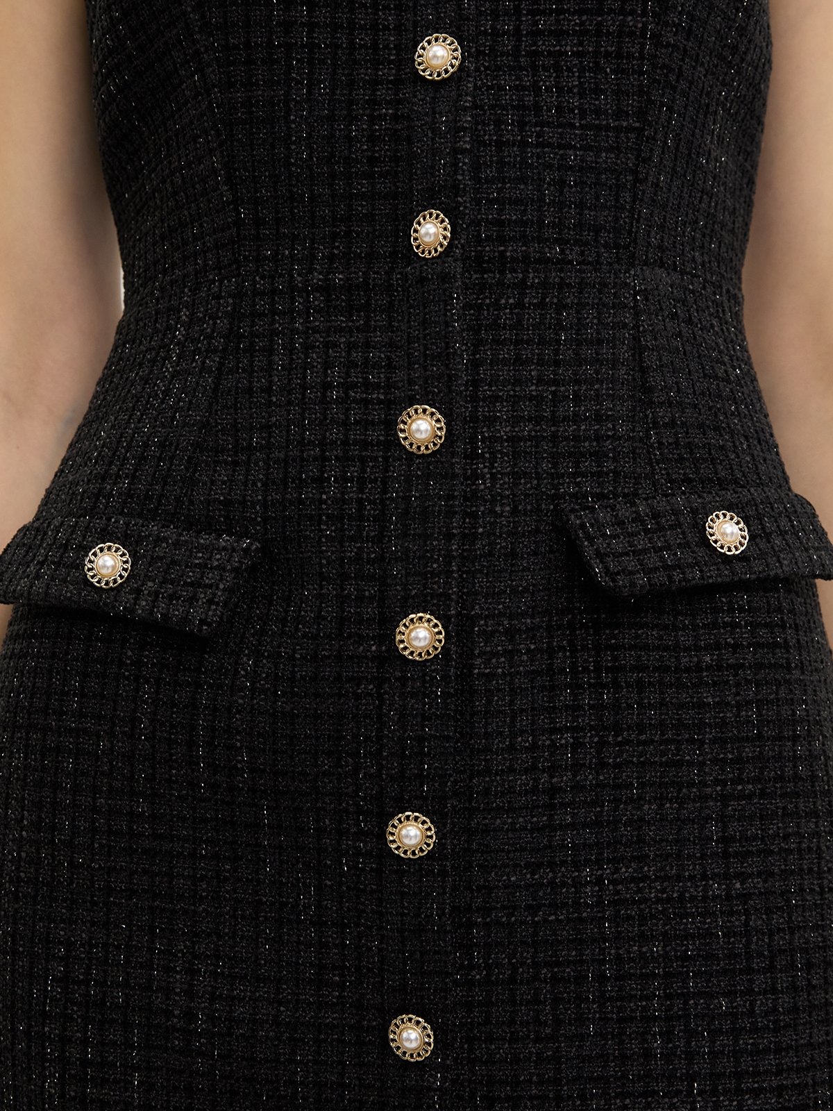 princess polly baby blue dress Buttoned Tweed Dress - Black