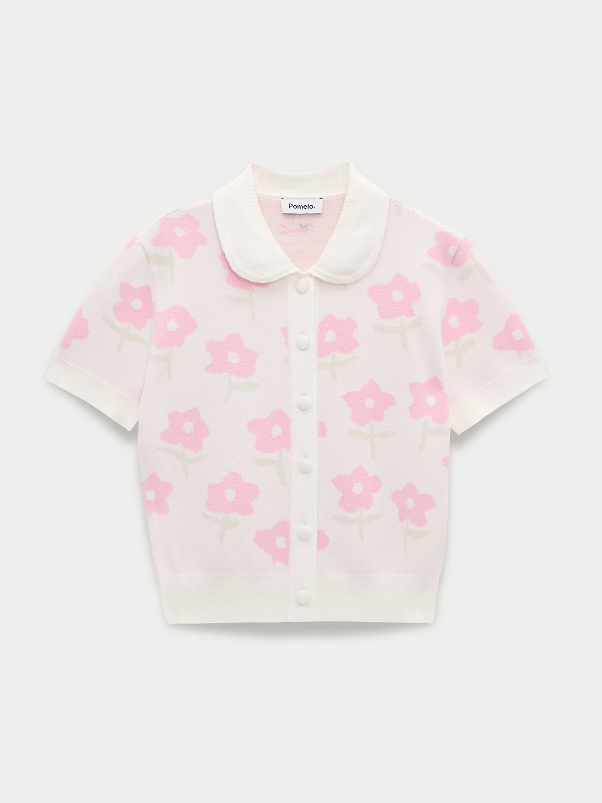 Floral Knit Top - White - Pomelo Fashion