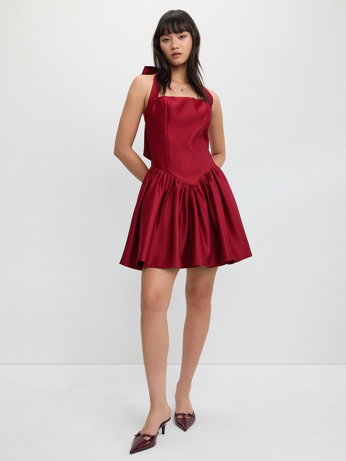 rainbow flare dress Red Satin Criss Cross Open Back Short Dress main image 0