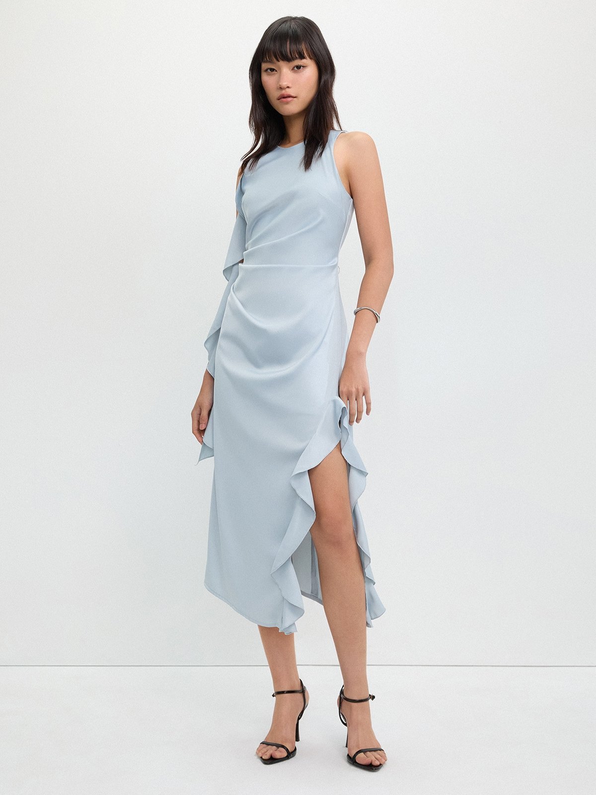 Ruffled Midi Dress - Baby Blue - Pomelo Fashion