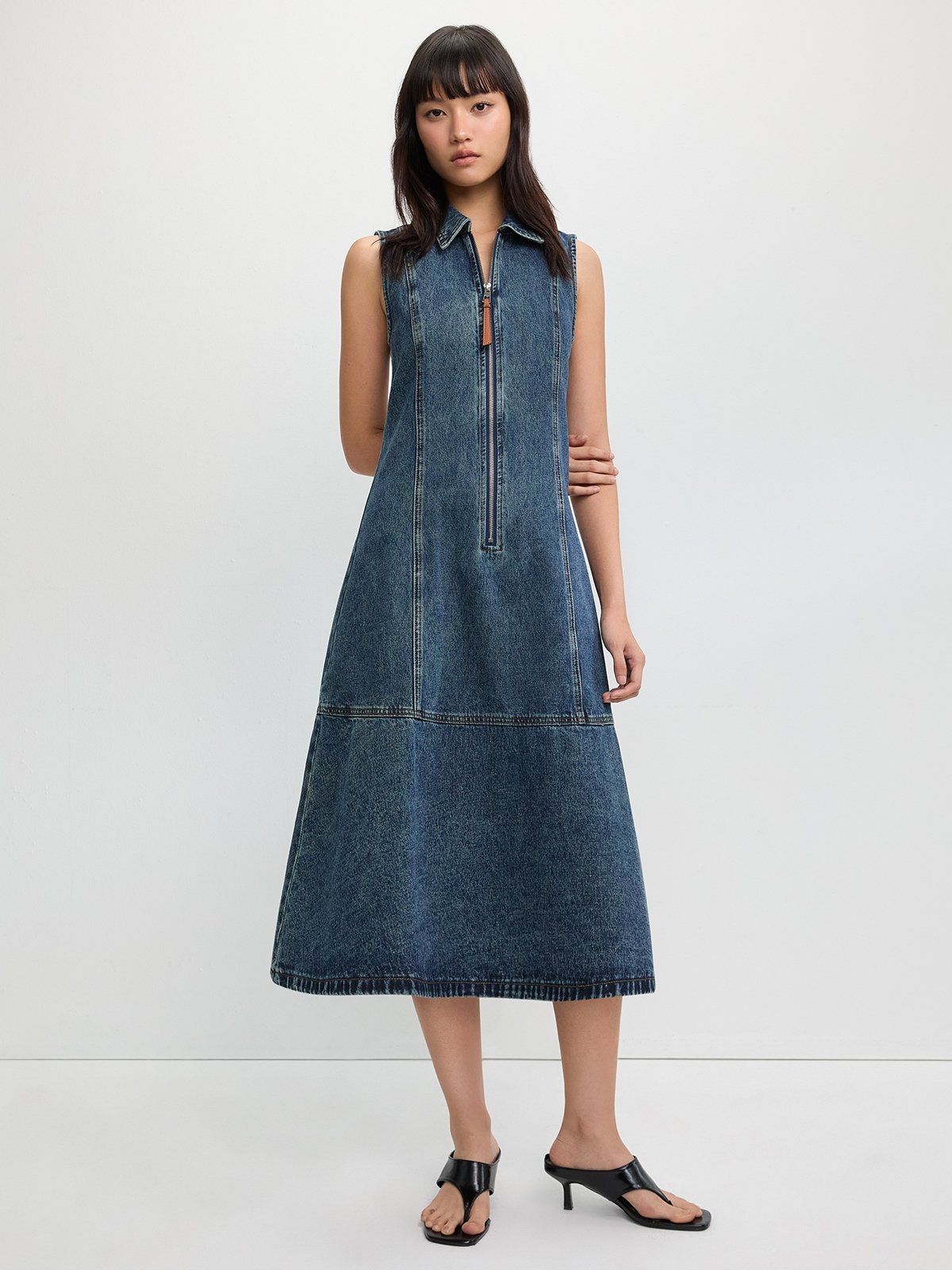 zip front denim dress Denim Zip Up Dress