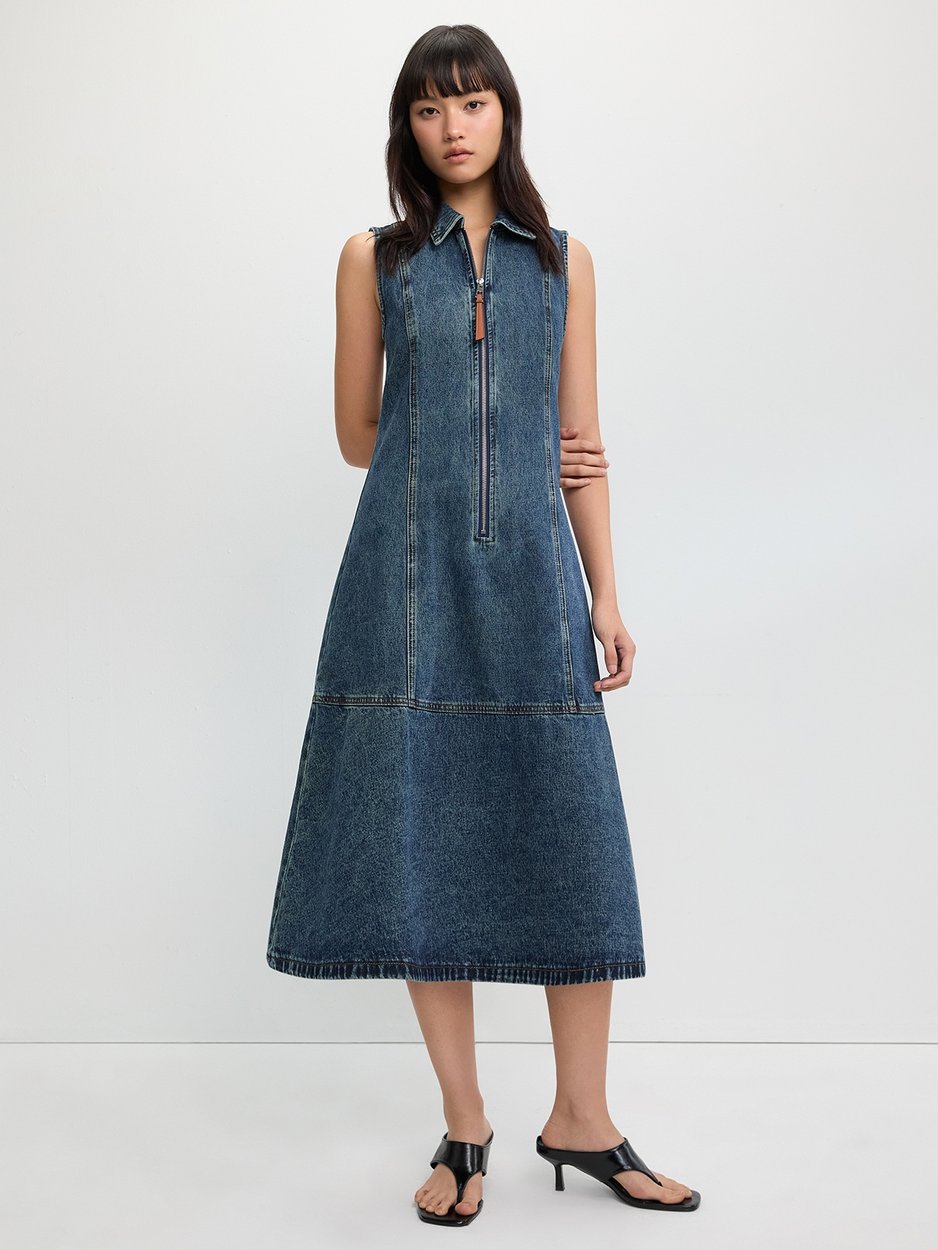 zip front denim dress Denim Zip Up Dress