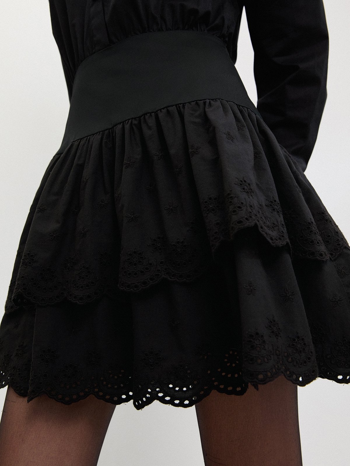 black frilly mini dress Feels Just Right Black Puff Sleeve Embroidered Eyelet Mini Dress