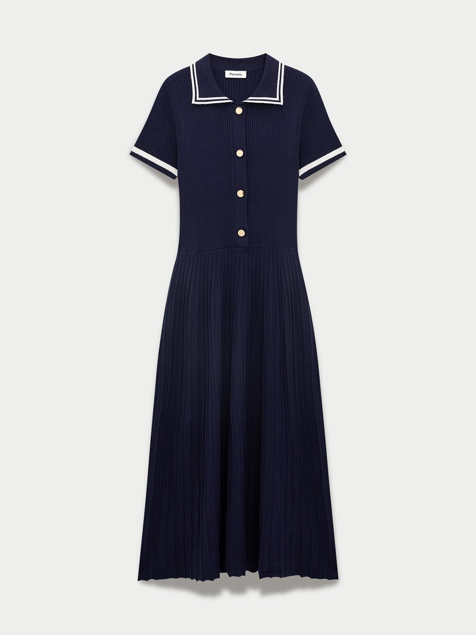 polo dress with pleated skirt Korean Gray Pleated Polo Dress Casual Sporty Style