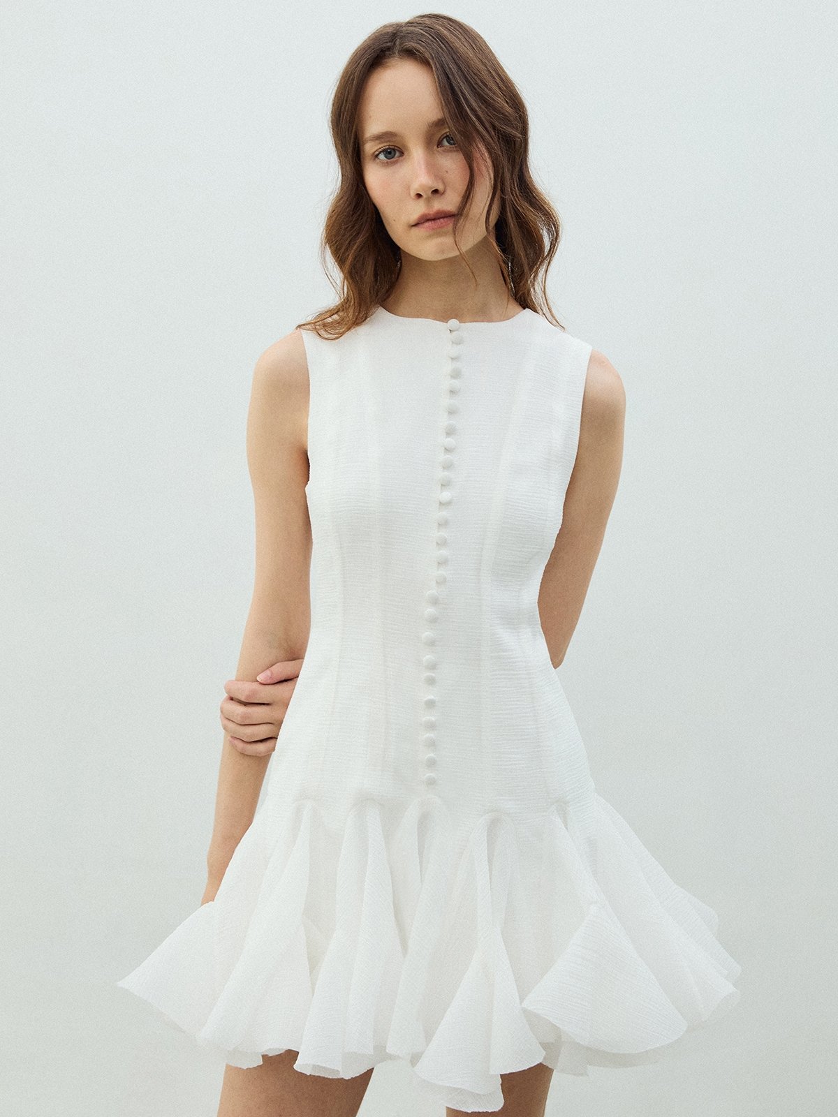 white sheer ruffle dress Sheer Ruffle Dress - White