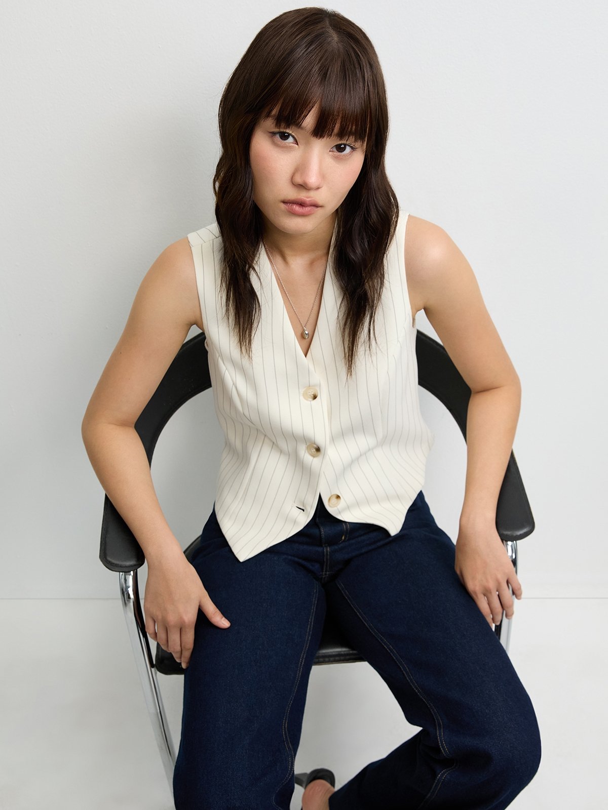 Tweed Vest - Black - Pomelo Fashion