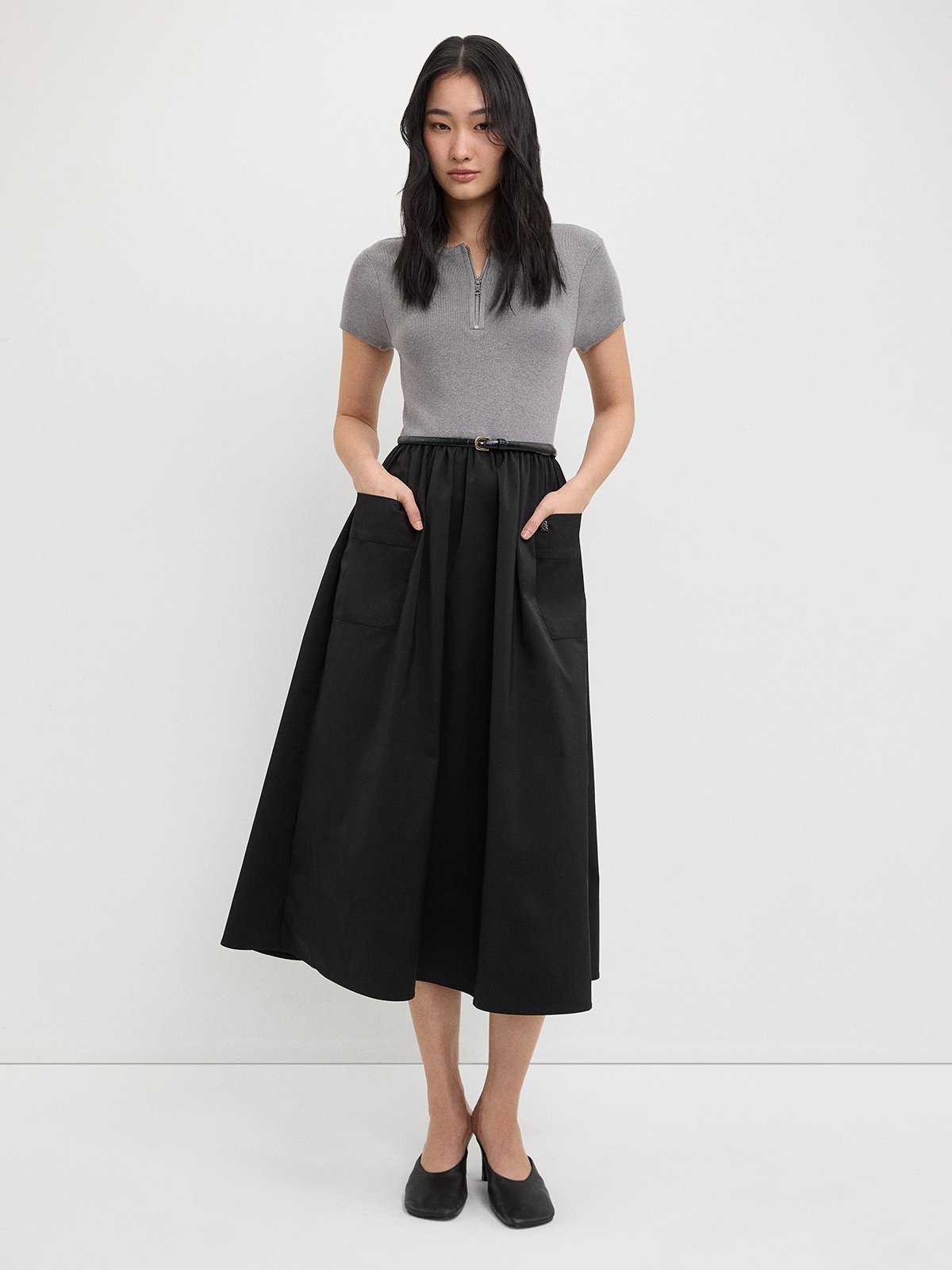 maxi dress with short sleeves and pockets Lilla P Short Sleeve Maxi Shirt Dress Navy / M