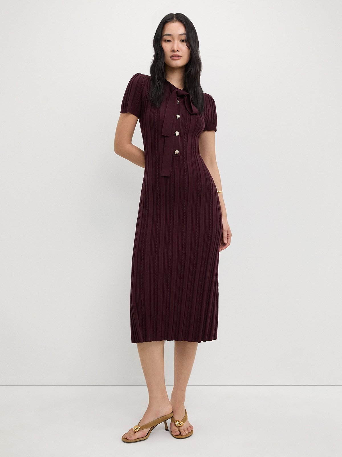 knee length dresses for ladies Long Sleeve Rib Henley Dress – Lilla P