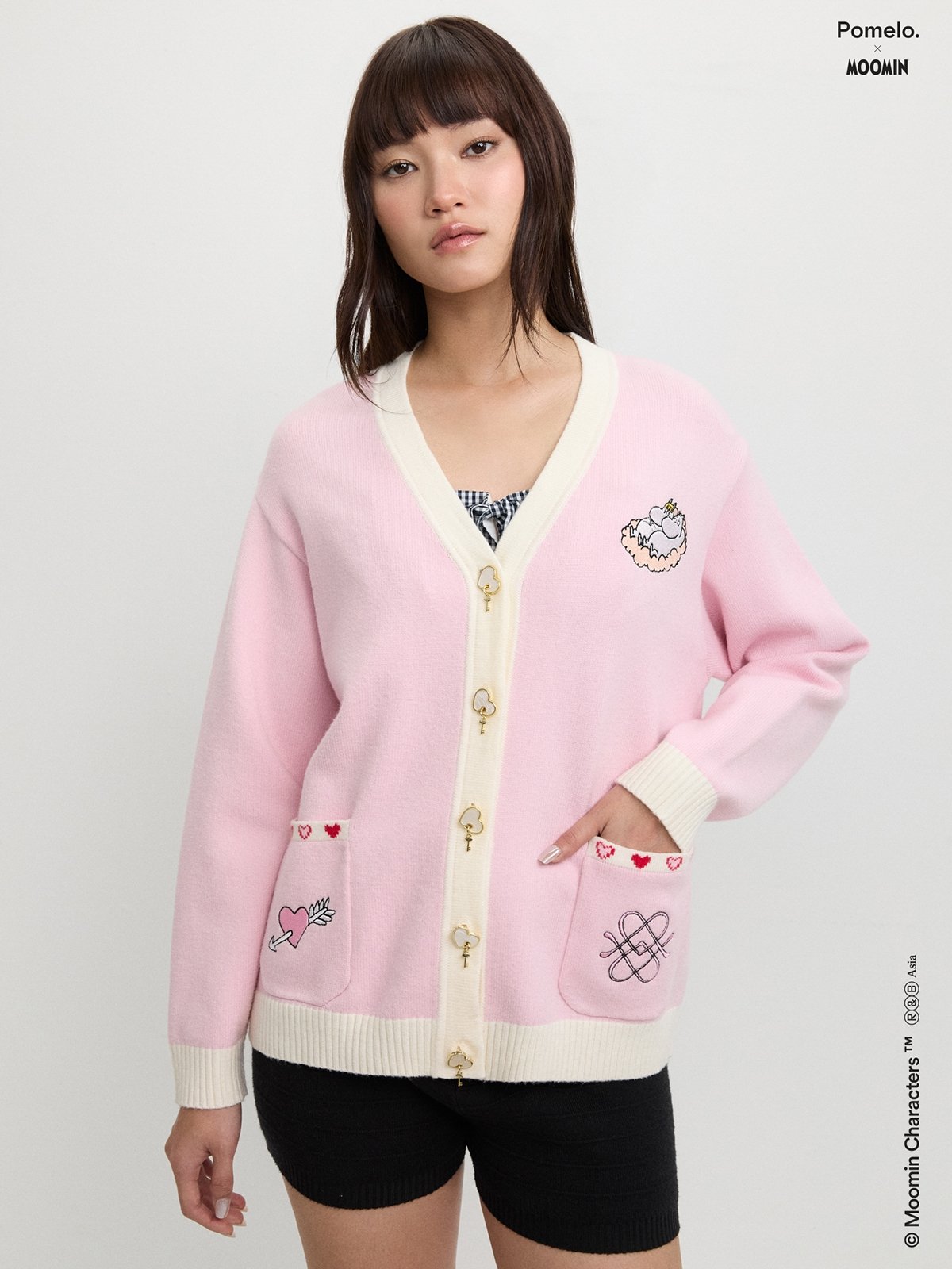 Pomelo. x Moomin Embroidered Cardigan - Pink - Pomelo Fashion
