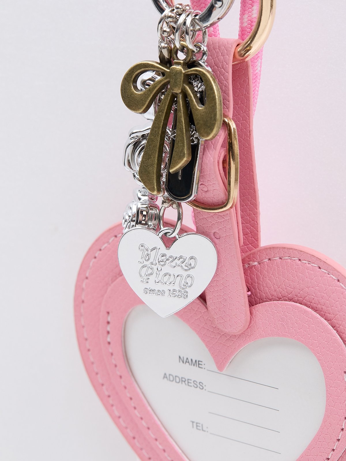 Heart-Shaped Luggage Tag & ID Holder Keychain with Floral Metallic