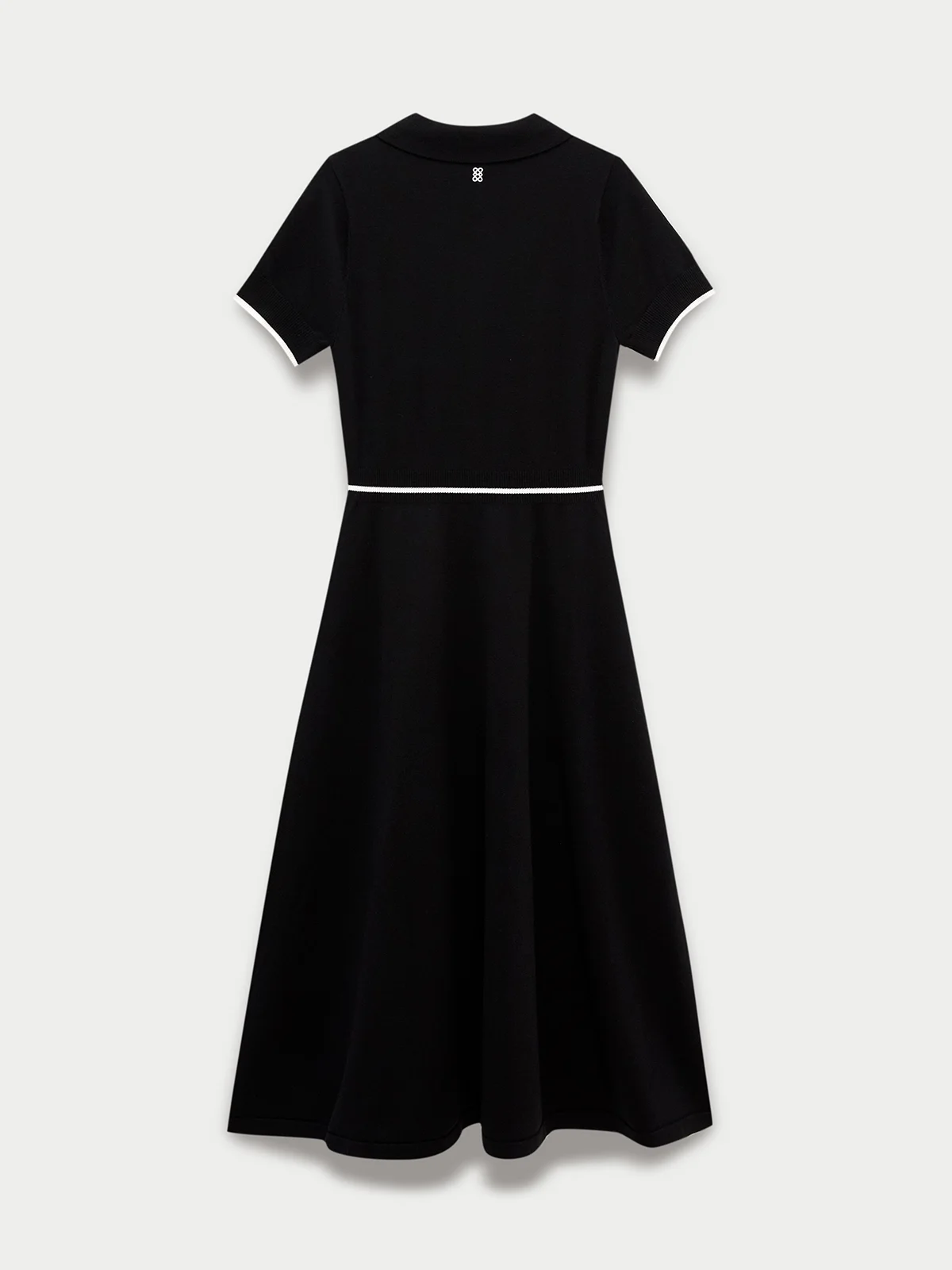 Half-Zip Knit Midi Dress with Contrast Piping - Black