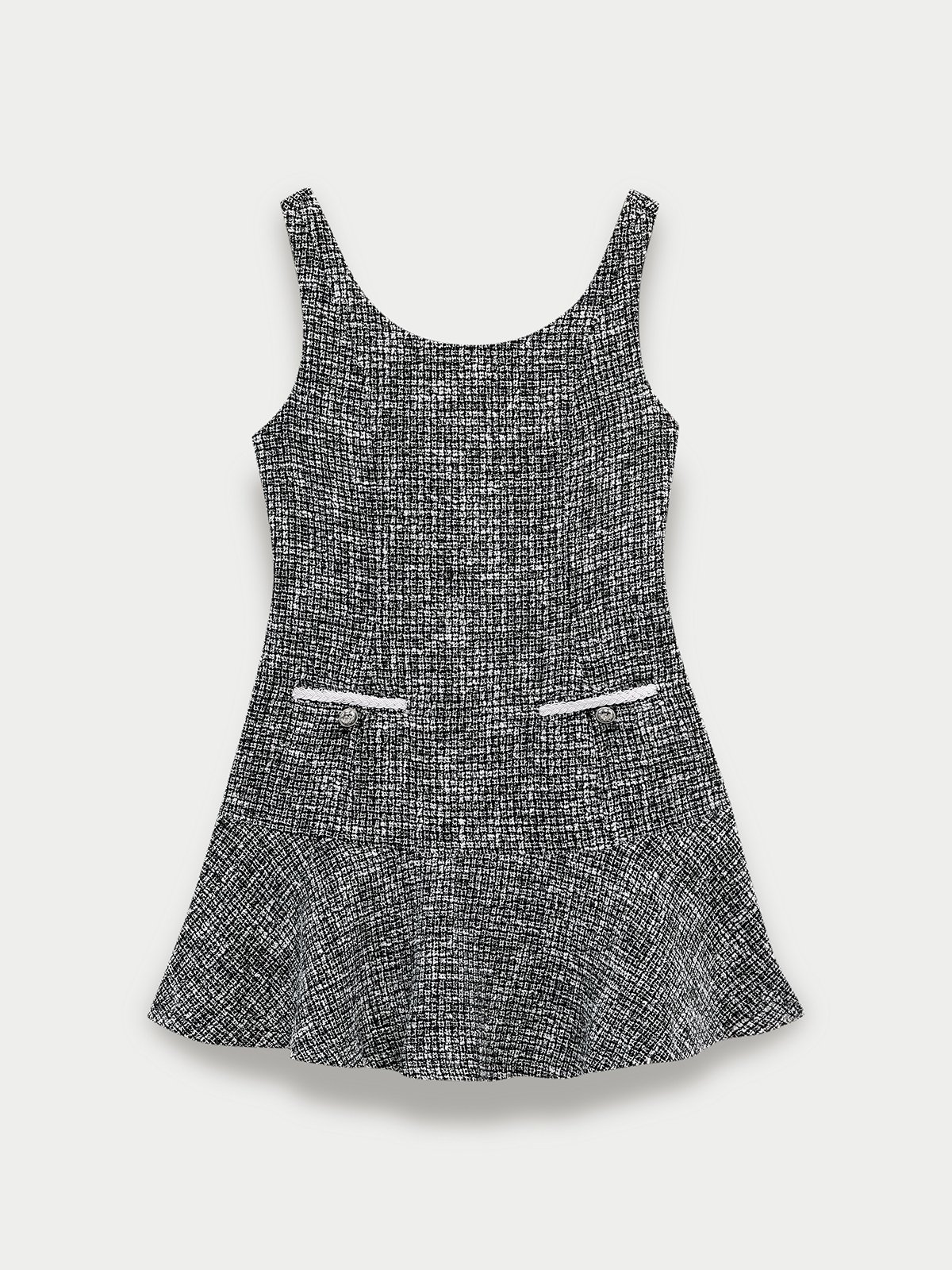Tweed Halter Button Mini Dress - Black - Pomelo Fashion
